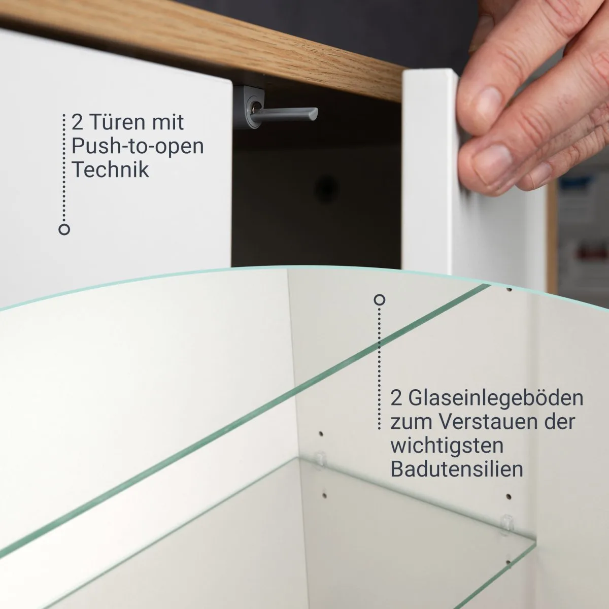 FACKELMANN FINN Doppel Midischrank 60 cm breit, Weiß/Braun hell