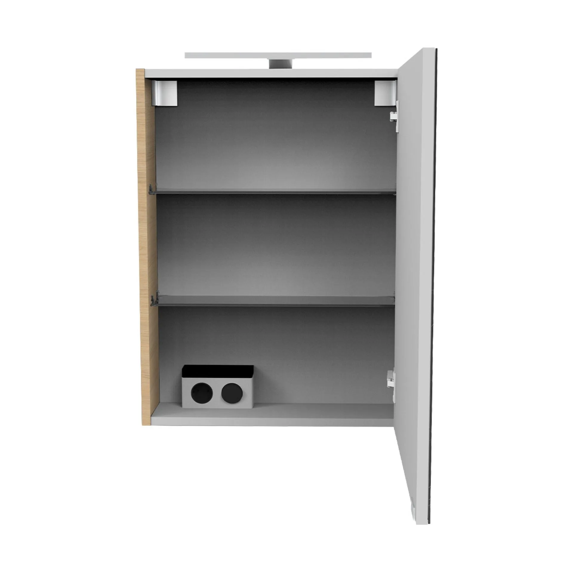 FACKELMANN SBC B.STYLE Gäste WC Spiegelschrank 50 cm breit, Braun, Türanschlag rechts + Aufsatzleuchte