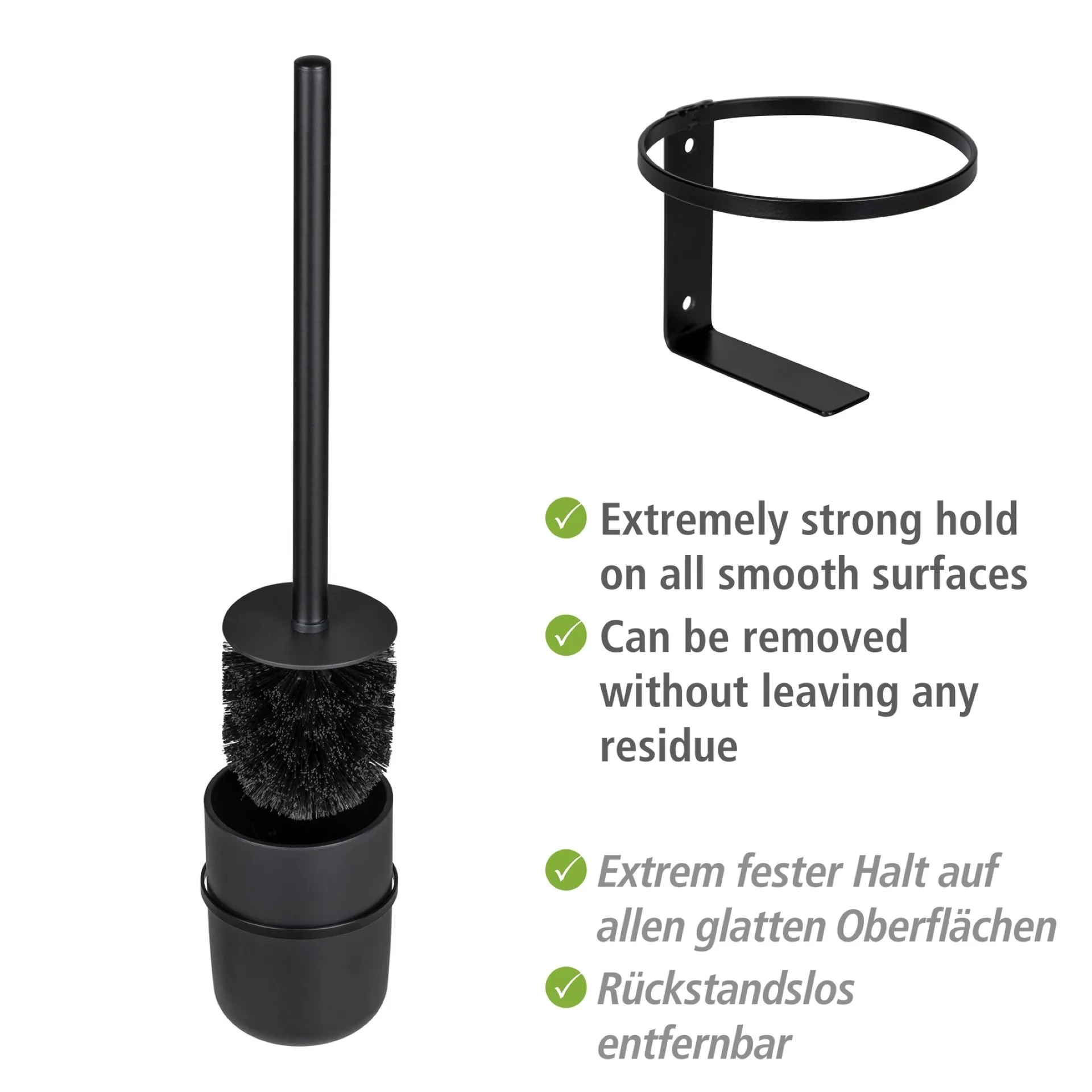 WENKO CARPINO WC-Garnitur, Schwarz, mit Wandhalterung, Befestigen ohne Bohren