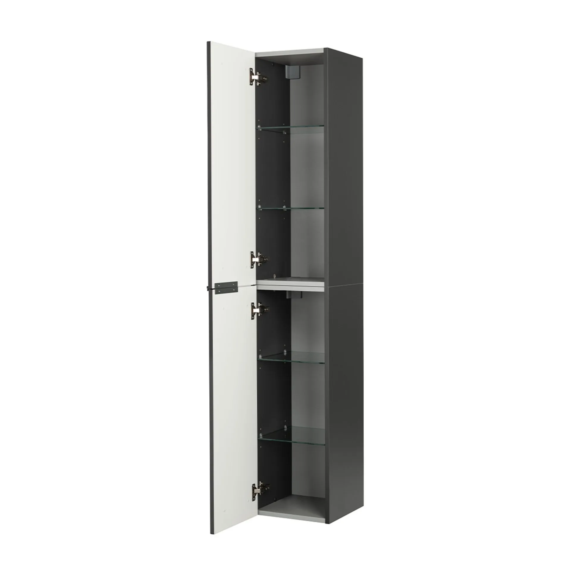 FACKELMANN LUNA Badmöbel Set 6-teilig 80 cm breit, Anthrazit, Waschbecken Keramik Weiß + LED Spiegelschrank + Hochschrank + Midischrank + Ambientebeleuchtung