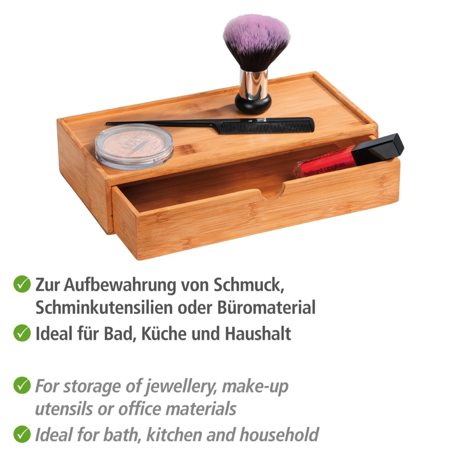 WENKO TERRA Aufbewahrungsbox, Braun, mit Schublade, aus Bambus