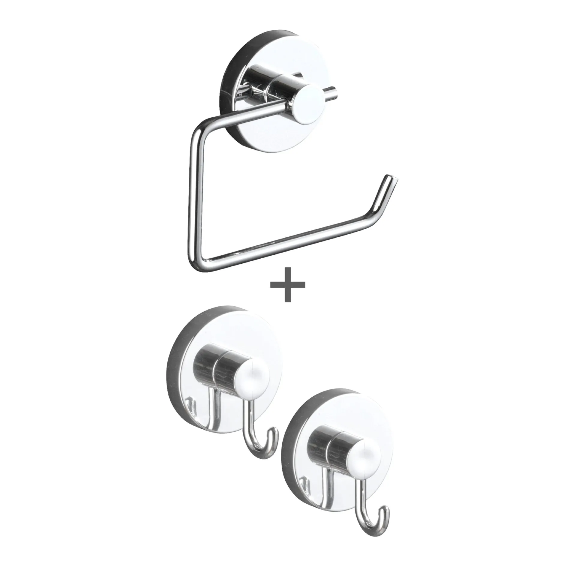 WENKO MILAZZO Accessoire Set, Chrom glänzend, Toilettenpapierhalter, Handtuchhaken, Edelstahl, Vacuum-Loc