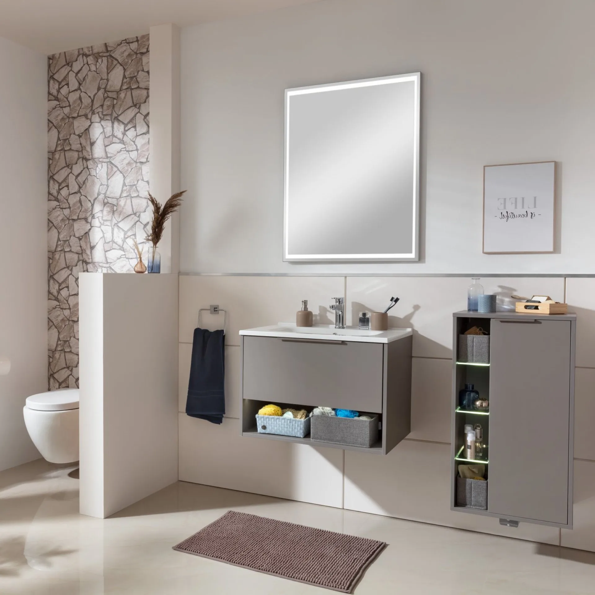 FACKELMANN B.PARIS Midischrank 47 cm breit, Grau, Türanschlag rechts