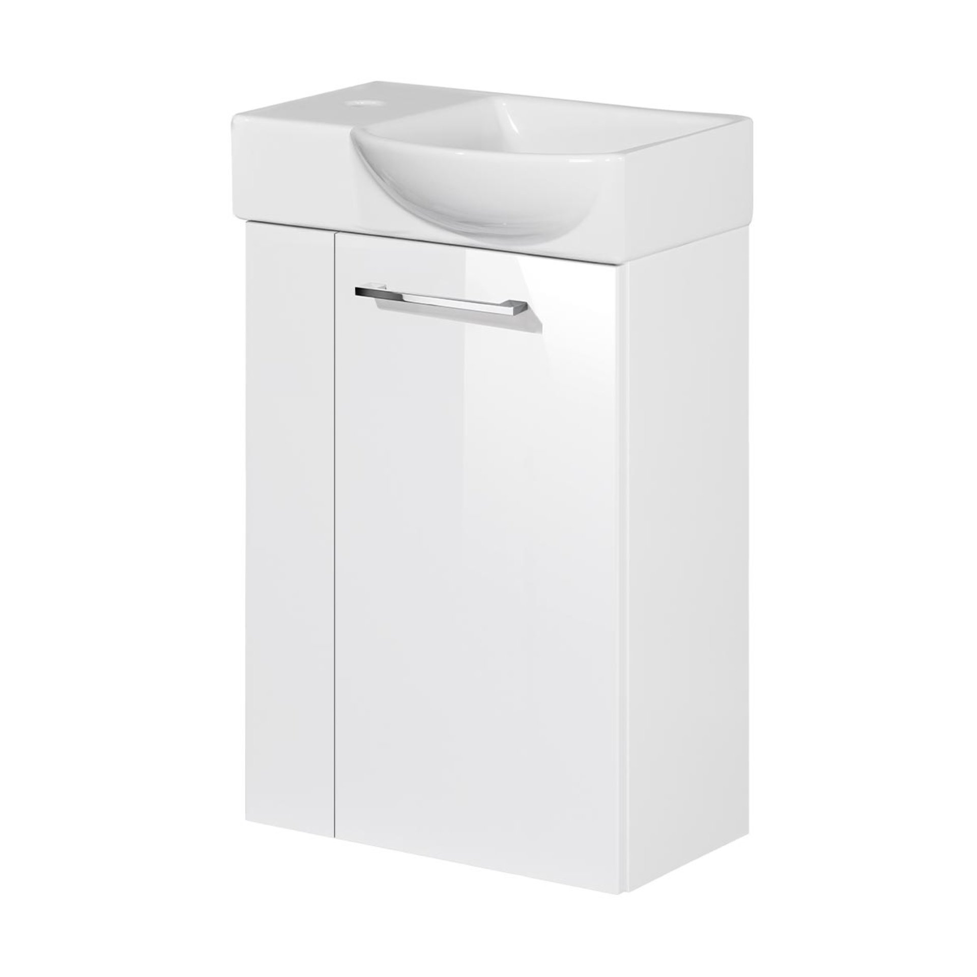 FACKELMANN SBC SCENO Gäste WC Waschtisch Set 45 cm breit, Weiß, Waschbecken Keramik Weiß, Türanschlag rechts