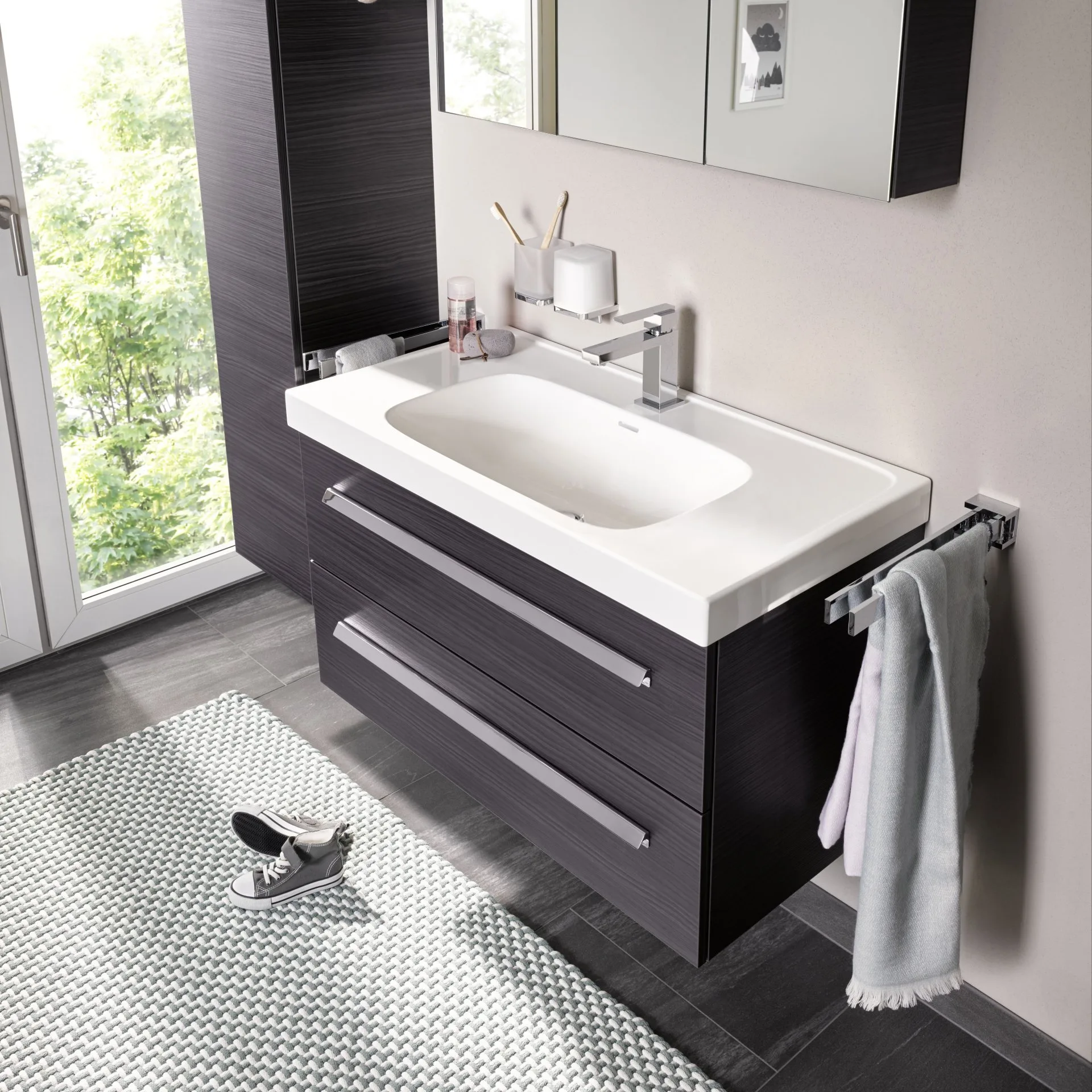 LANZET K1 Waschbecken Keramik 90 cm, Weiß