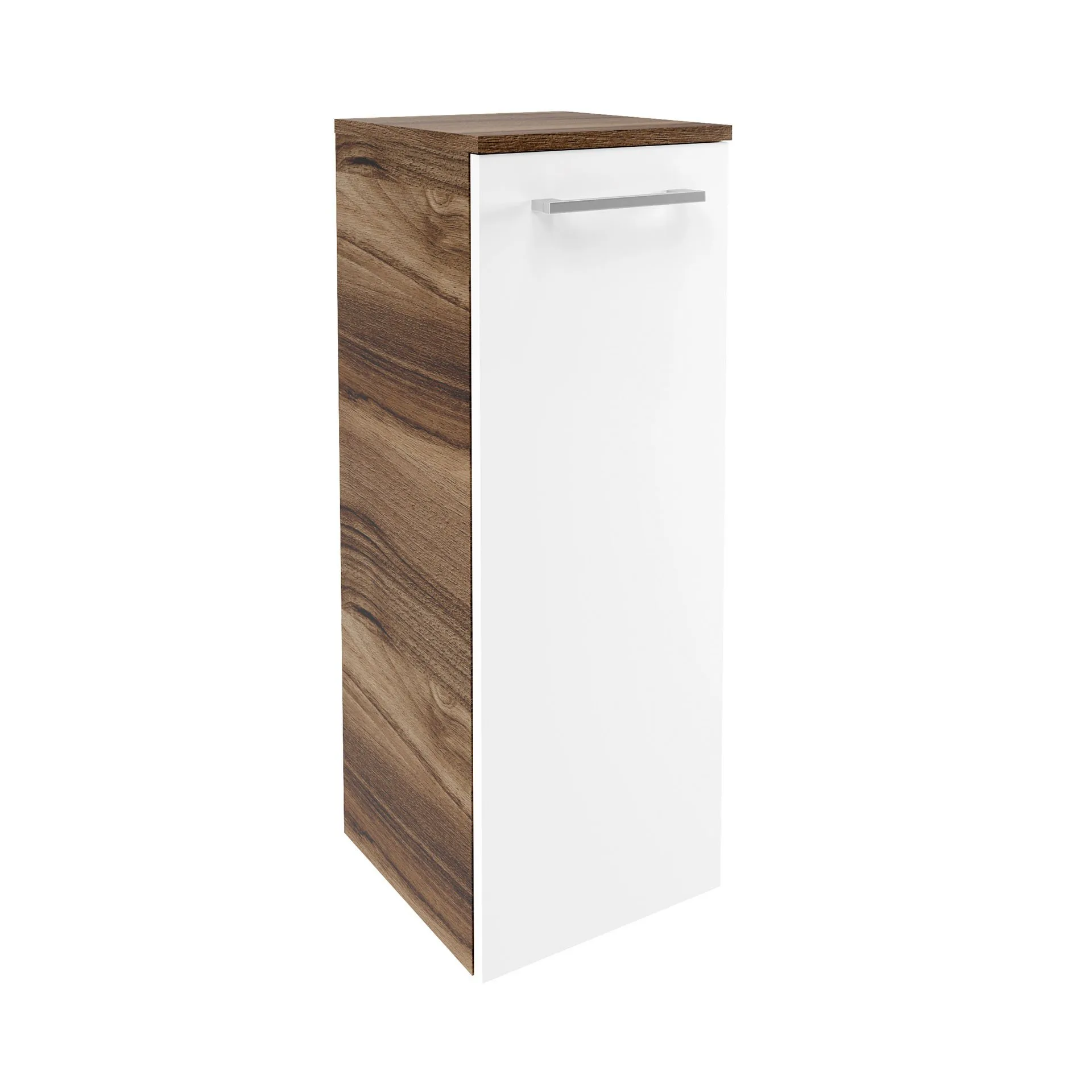 FACKELMANN VERONA Midischrank 30 cm breit, Weiß Hochglanz/Braun Dunkel, Türanschlag links