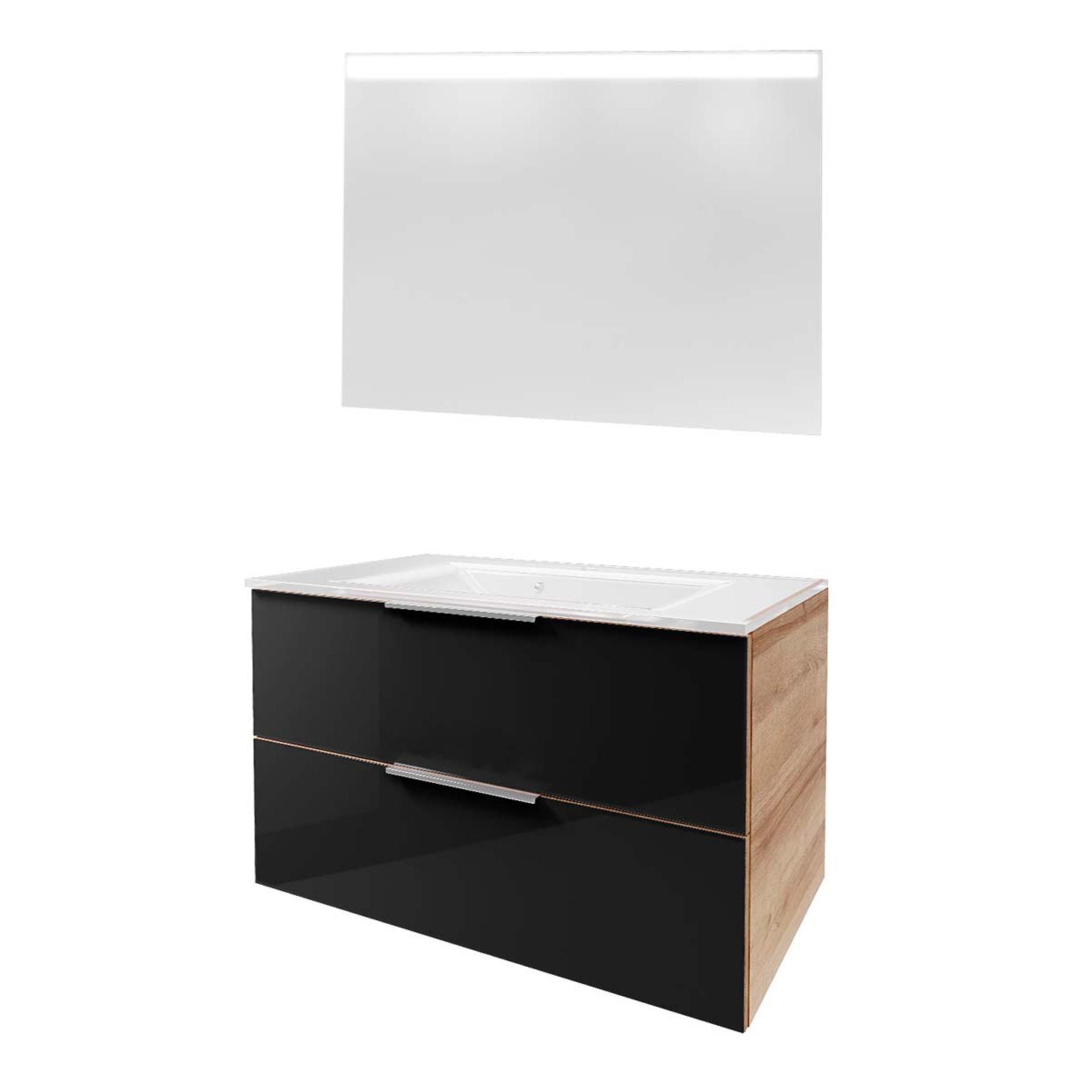 Fackelmann B. BRILLANT Badmöbel Set 3-teilig 100 cm, Anthrazit Glas/Braun hell, Glas Weiß+Spiegel