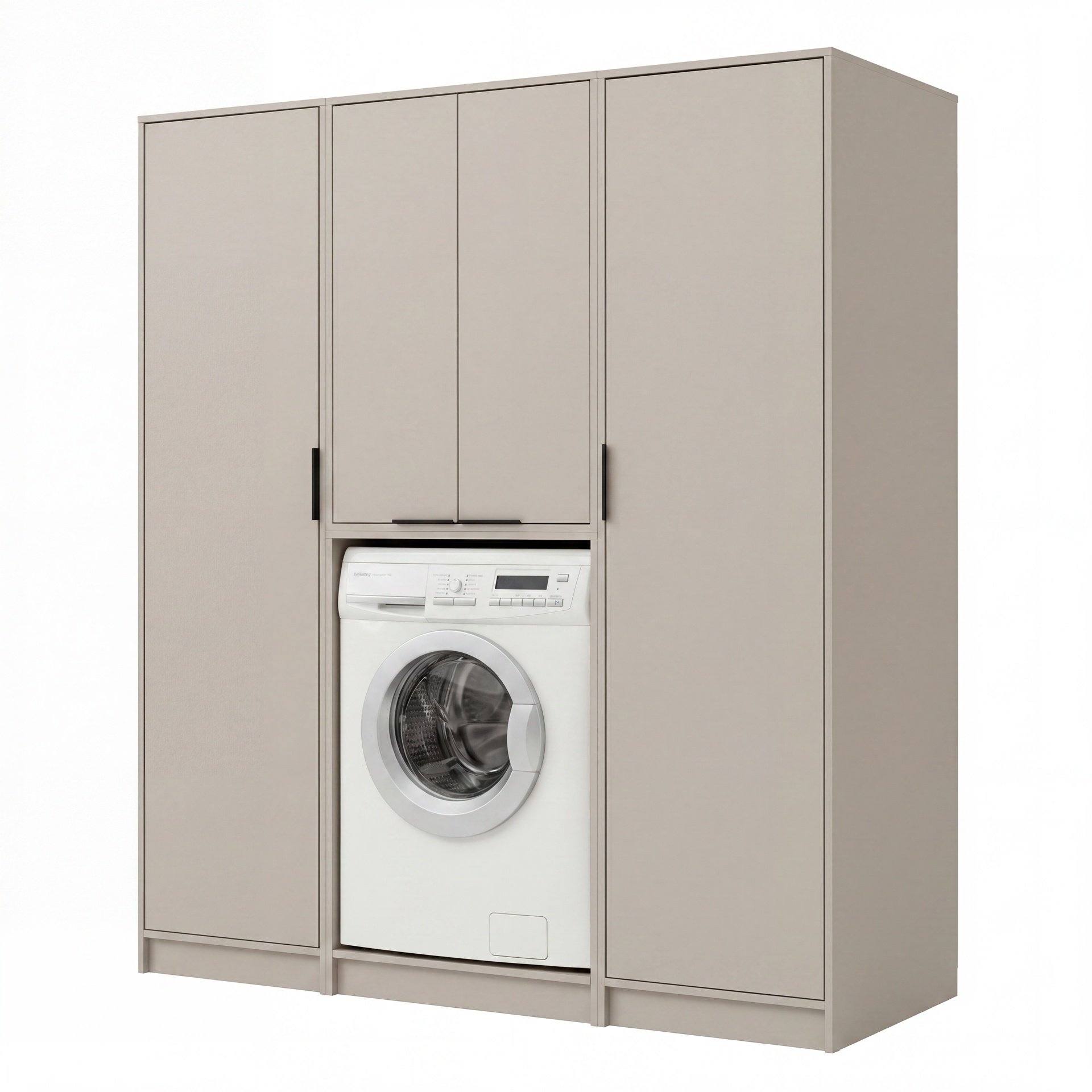 FACKELMANN Waschturm Set 4-teilig 165 cm breit, Grau, Trockner-/Waschmaschinenschrank + Aufsatzschrank + Putzschrank + Wäscheschrank