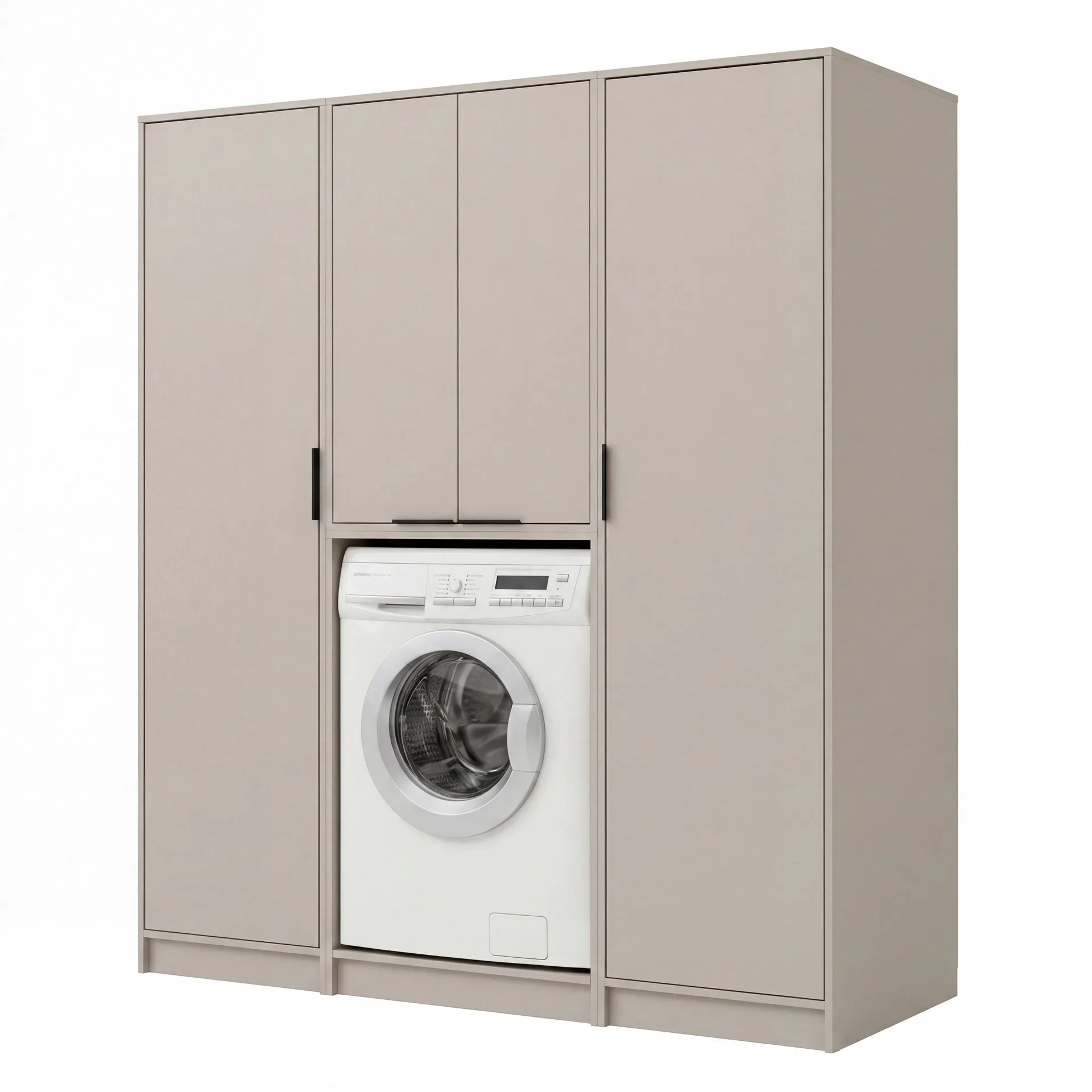 FACKELMANN Waschturm Set 4-teilig 165 cm breit, Grau, Trockner-/Waschmaschinenschrank + Aufsatz + Putzschrank + Wäscheschrank