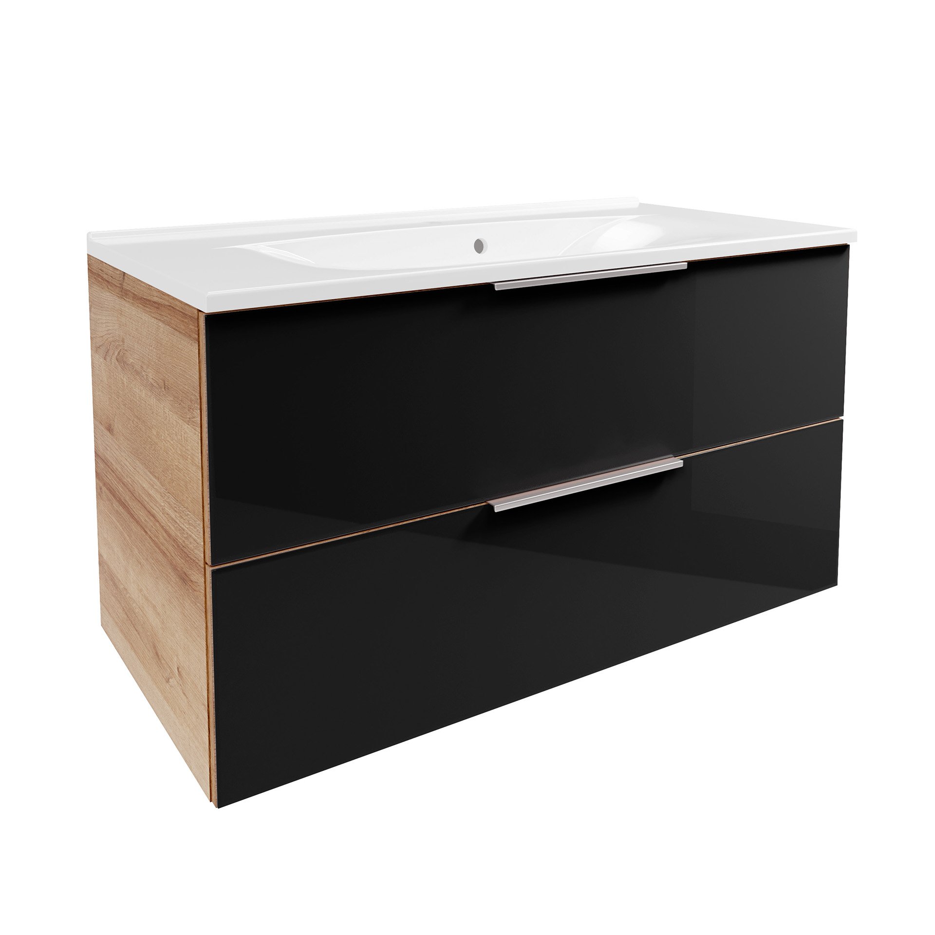 Fackelmann B.BRILLANT Badmöbel Set 2-teilig, 100 cm breit, Anthrazit Glas/Braun hell, Gussmarmor