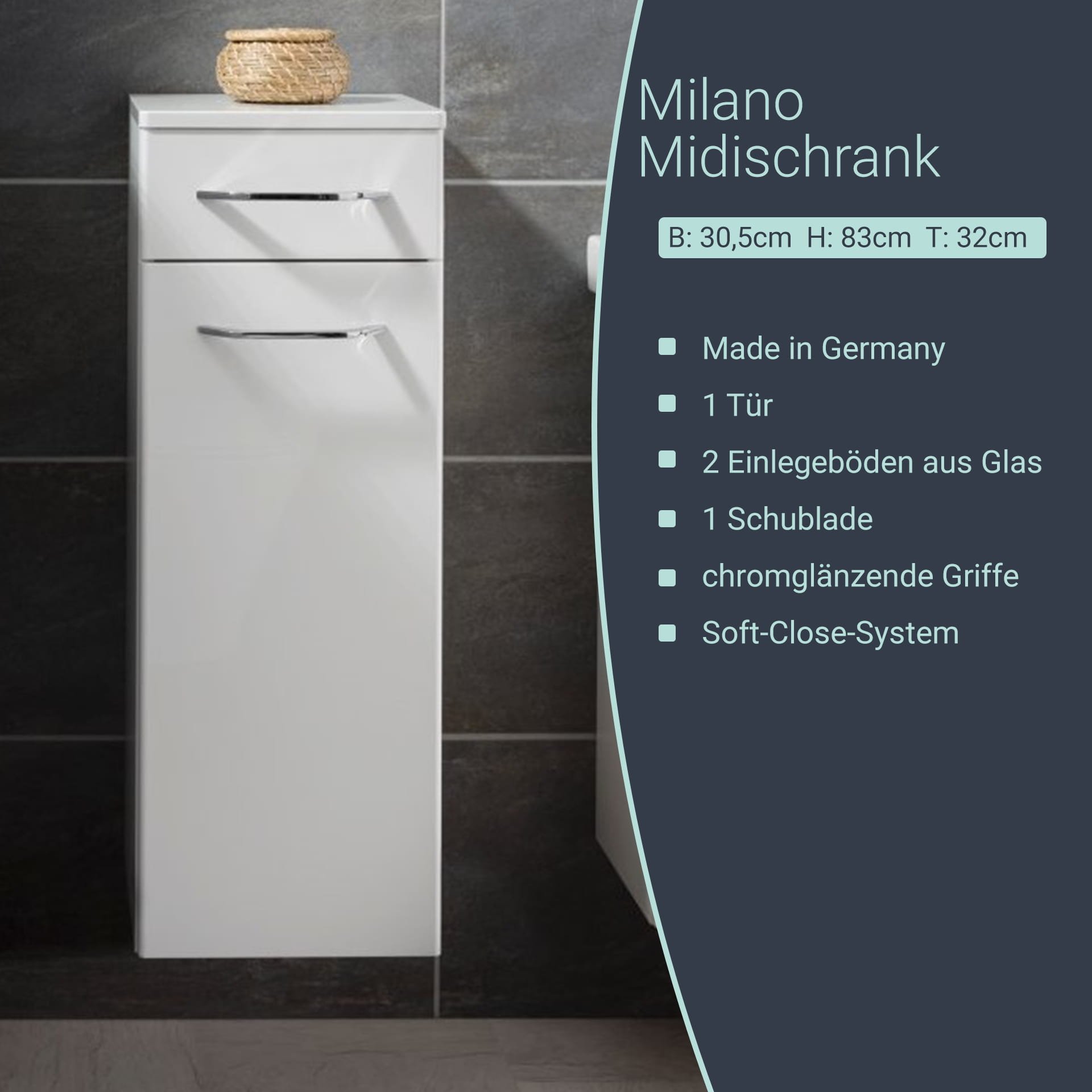 Fackelmann MILANO Midischrank 30 cm, Weiß