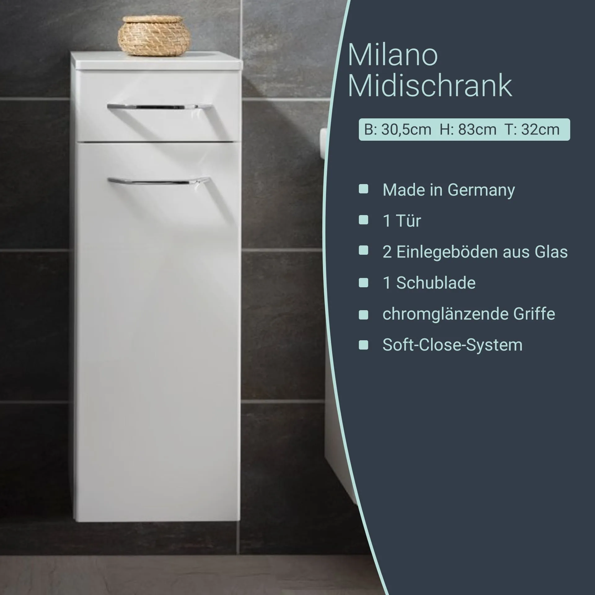 FACKELMANN MILANO Midischrank 30 cm breit, Weiß