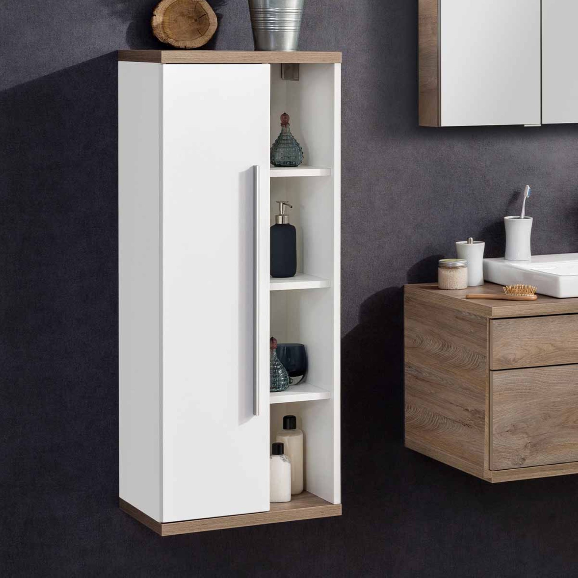 FACKELMANN STANFORD Midischrank 42 cm breit, Weiß/Braun hell, Türanschlag links