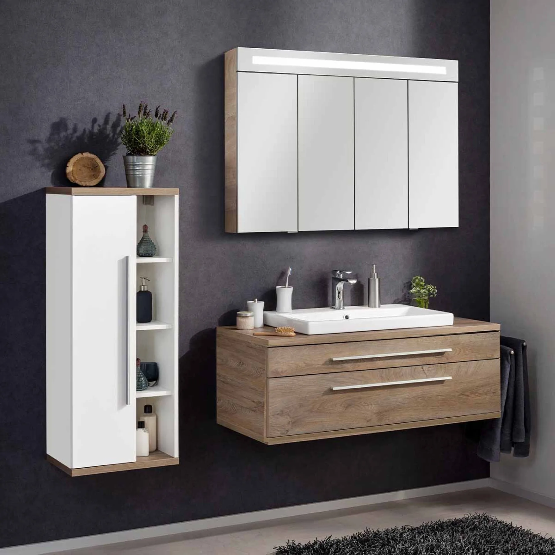 FACKELMANN STANFORD Midischrank 42 cm breit, Weiß/Braun hell, Türanschlag links