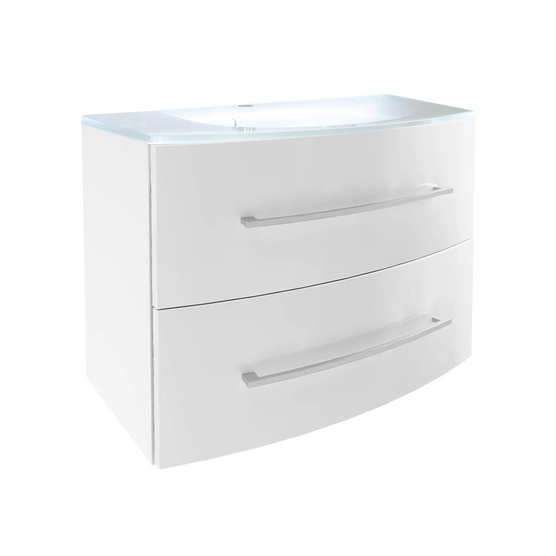 FACKELMANN VERONA Waschbecken mit Unterschrank 80 cm breit, Weiß, Waschbecken Glas Weiß