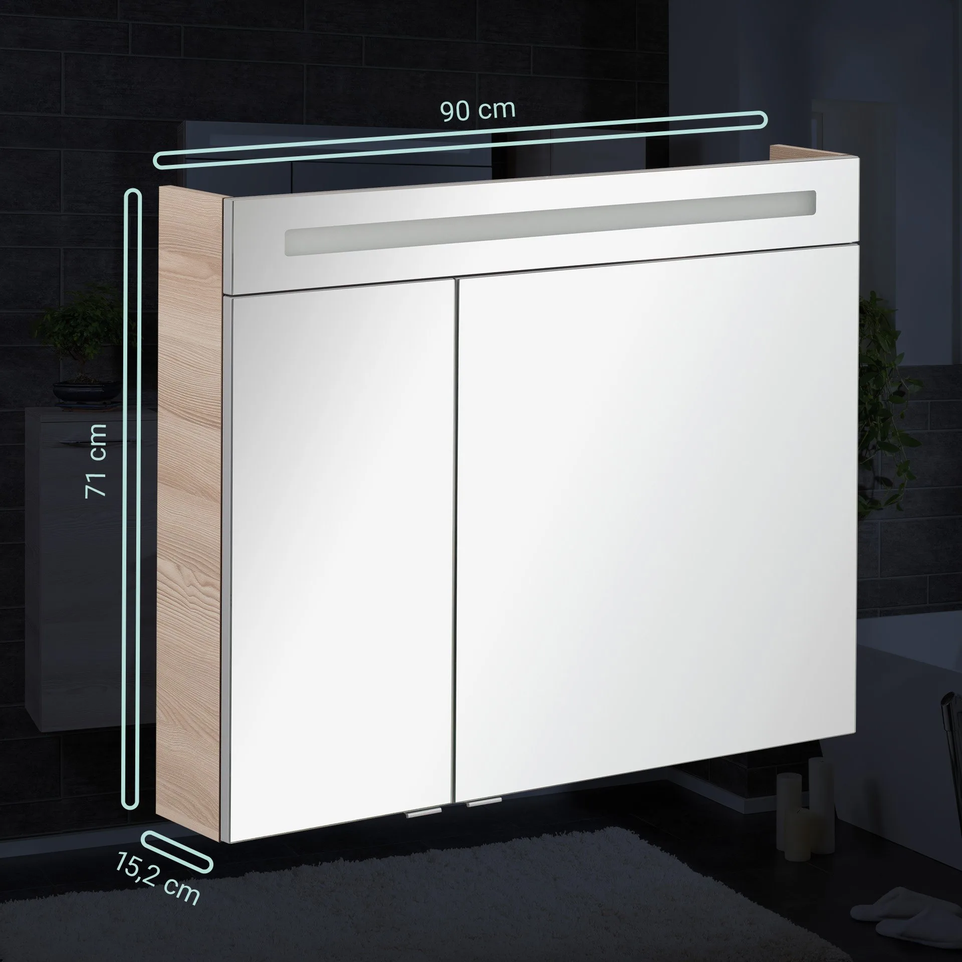 FACKELMANN B.CLEVER LED Spiegelschrank 90 cm breit, Braun hell