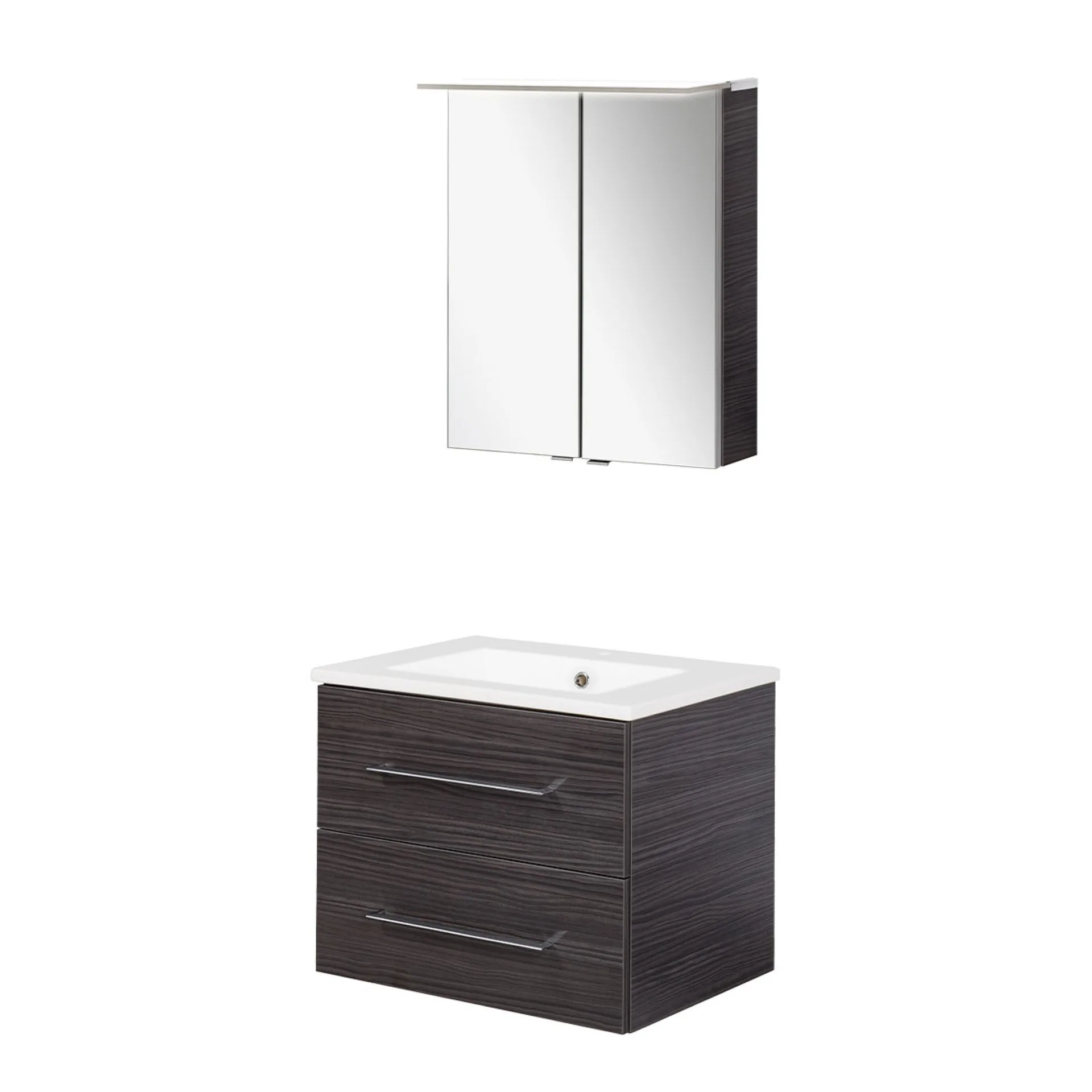 FACKELMANN B.PERFEKT Waschtisch Set mit Spiegelschrank 62 cm breit, Anthrazit, Waschbecken Keramik Weiß