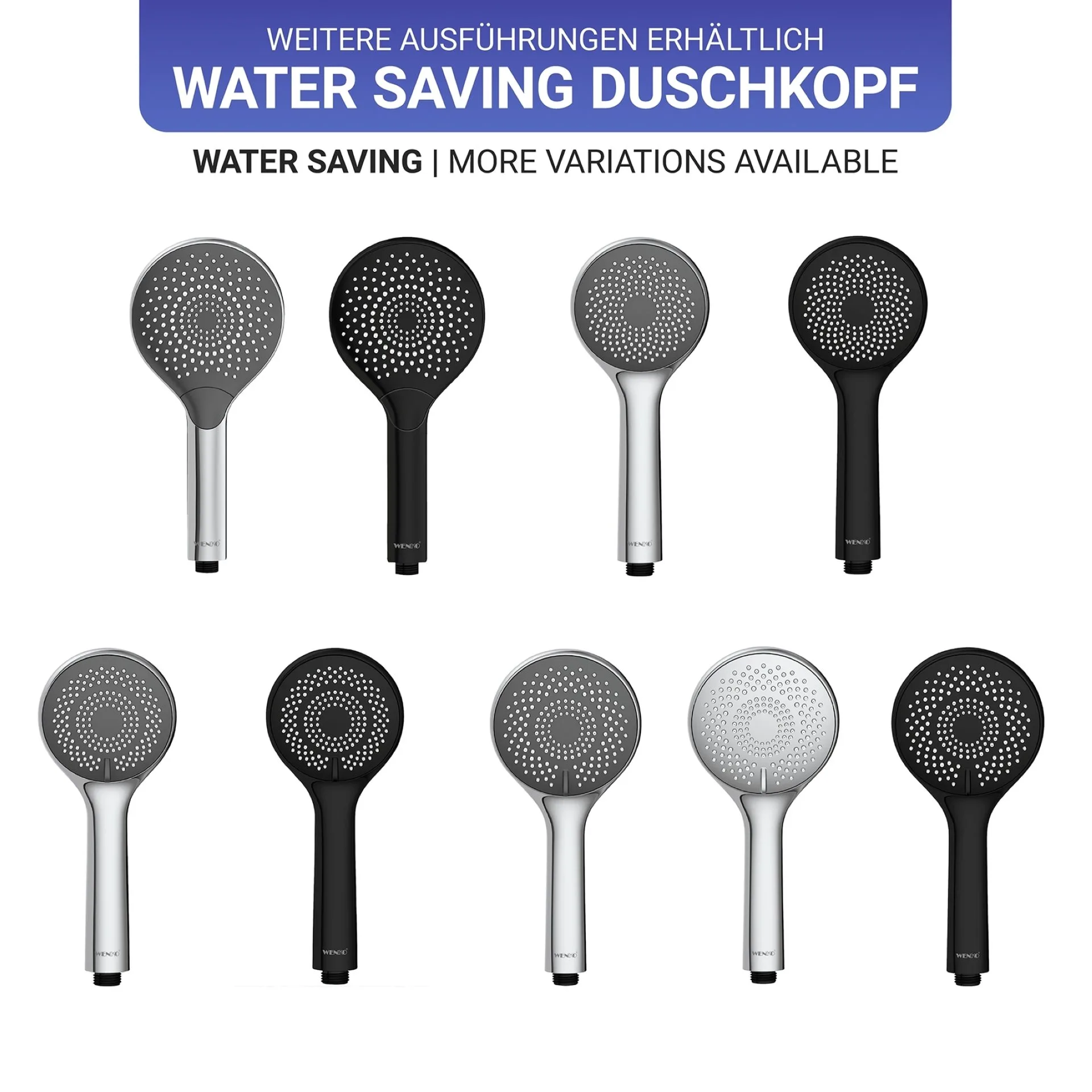 WENKO Duschkopf Ø 11 cm, Schwarz, mit Wassersparsystem, 3 verschiedene Wasserstrahlarten