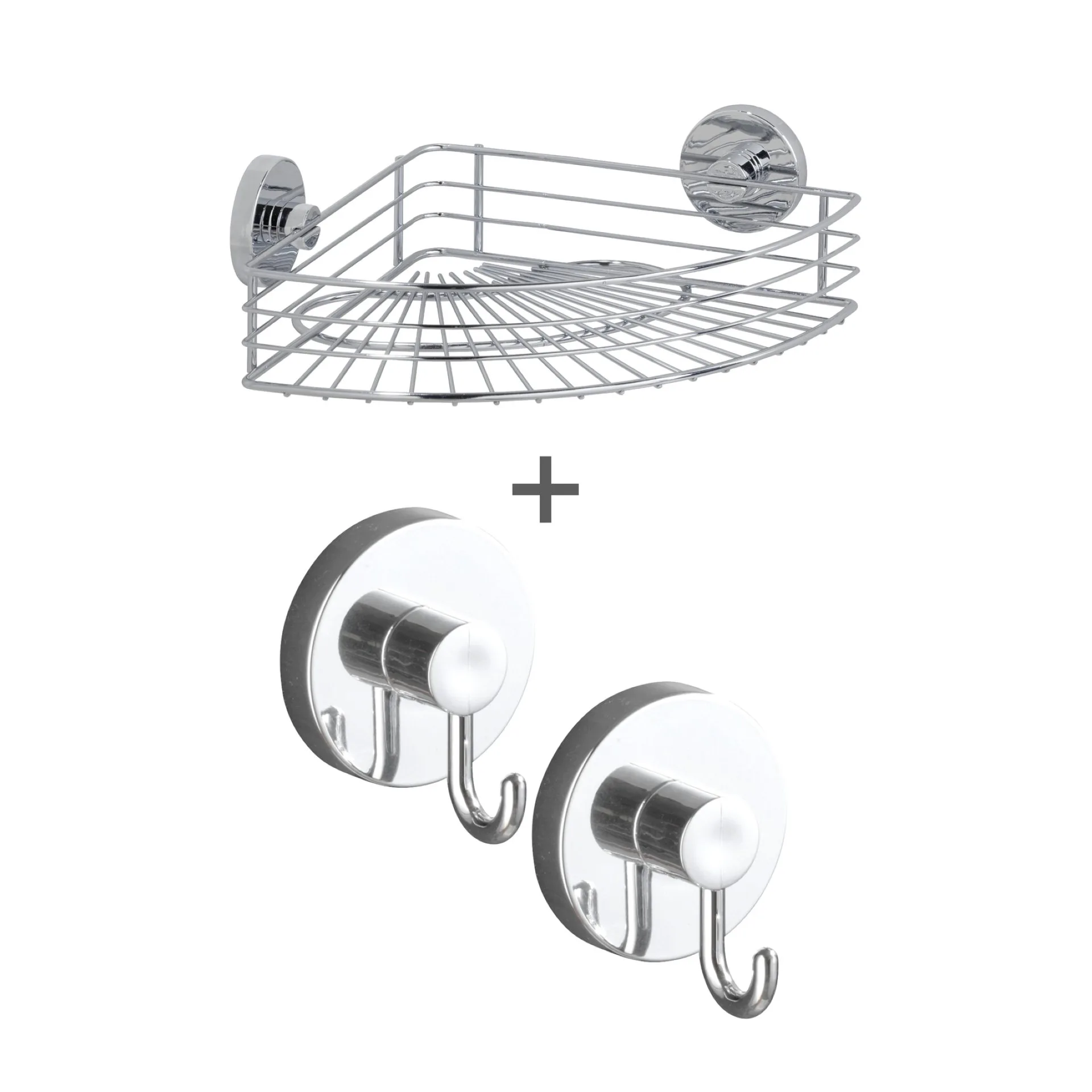 WENKO BARI Accessoire Set, Chrom, Dusch Eckablage, Handtuchhaken, Befestigen ohne Bohren