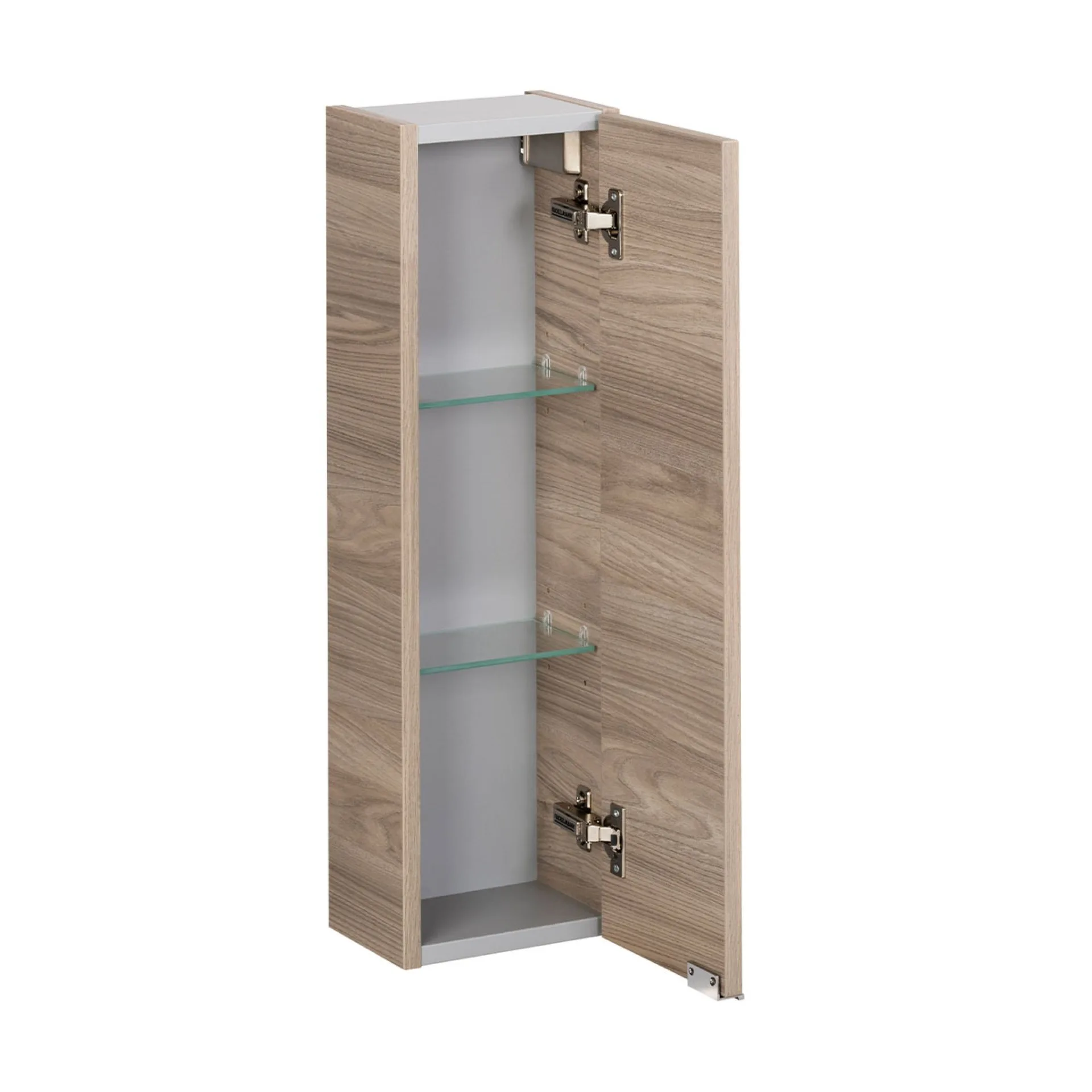 FACKELMANN LUXOR Badmöbel Set 5-teilig 100 cm breit, Braun hell, Waschbecken Gussmarmor Weiß + LED Spiegelschrank + Unterschrank + Hängeschrank Türanschlag rechts