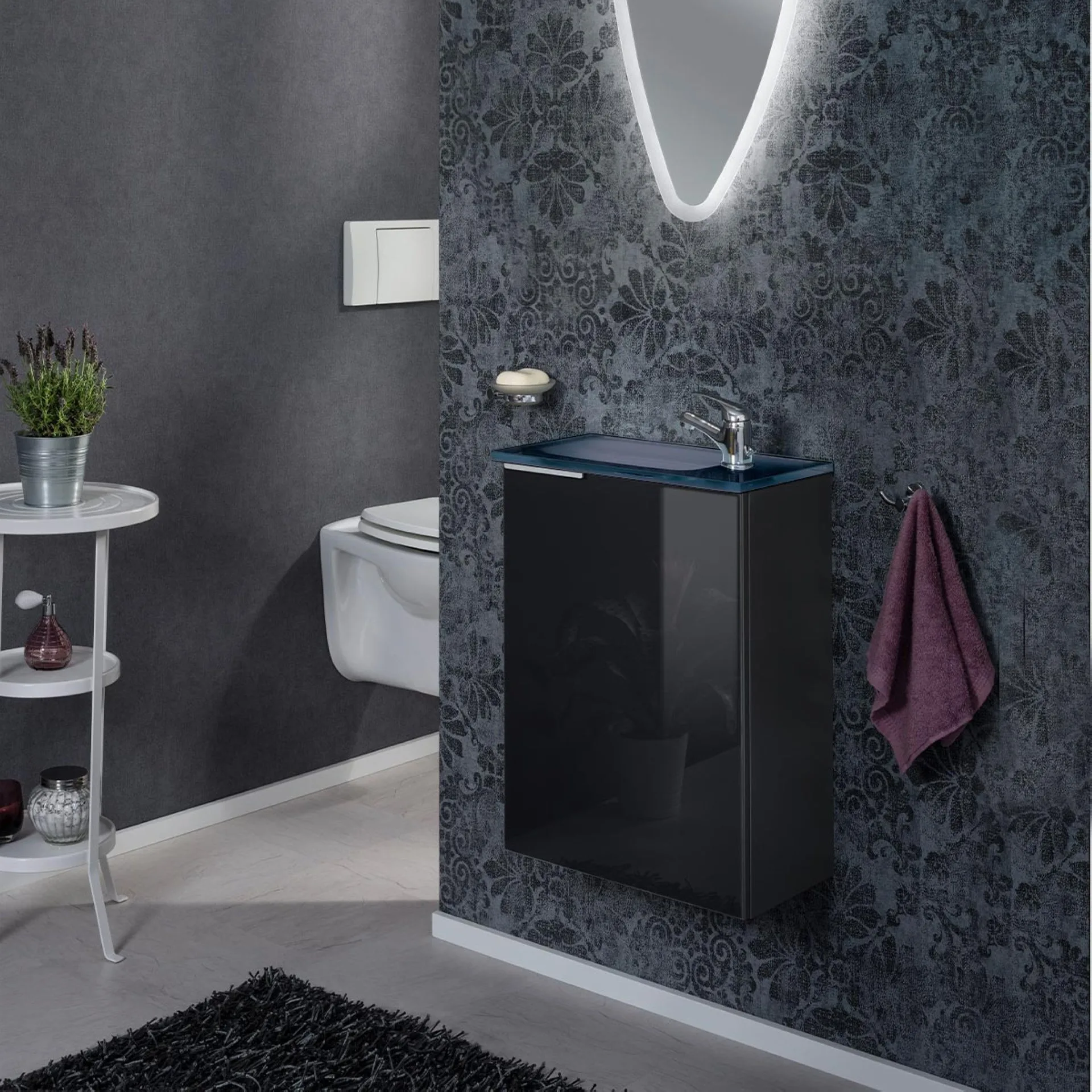 Fackelmann SBC KARA Gäste WC Set 2-teilig 45 cm, Anthrazit, rechts, Glas Anthrazit
