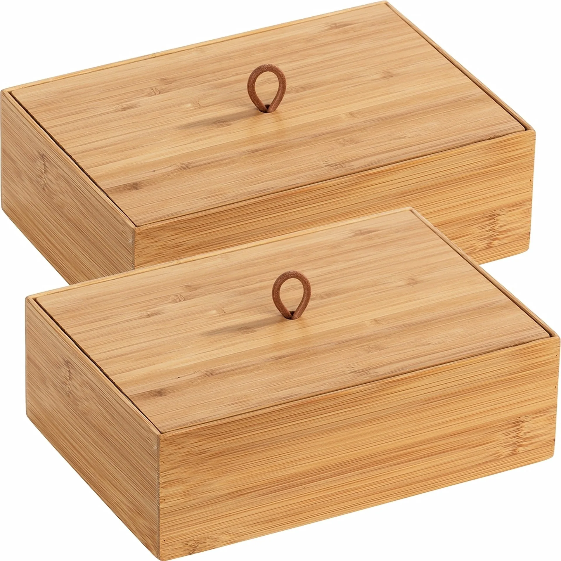 WENKO TERRA Aufbewahrungsbox 2er Set, Braun, Bambus, mit Deckel