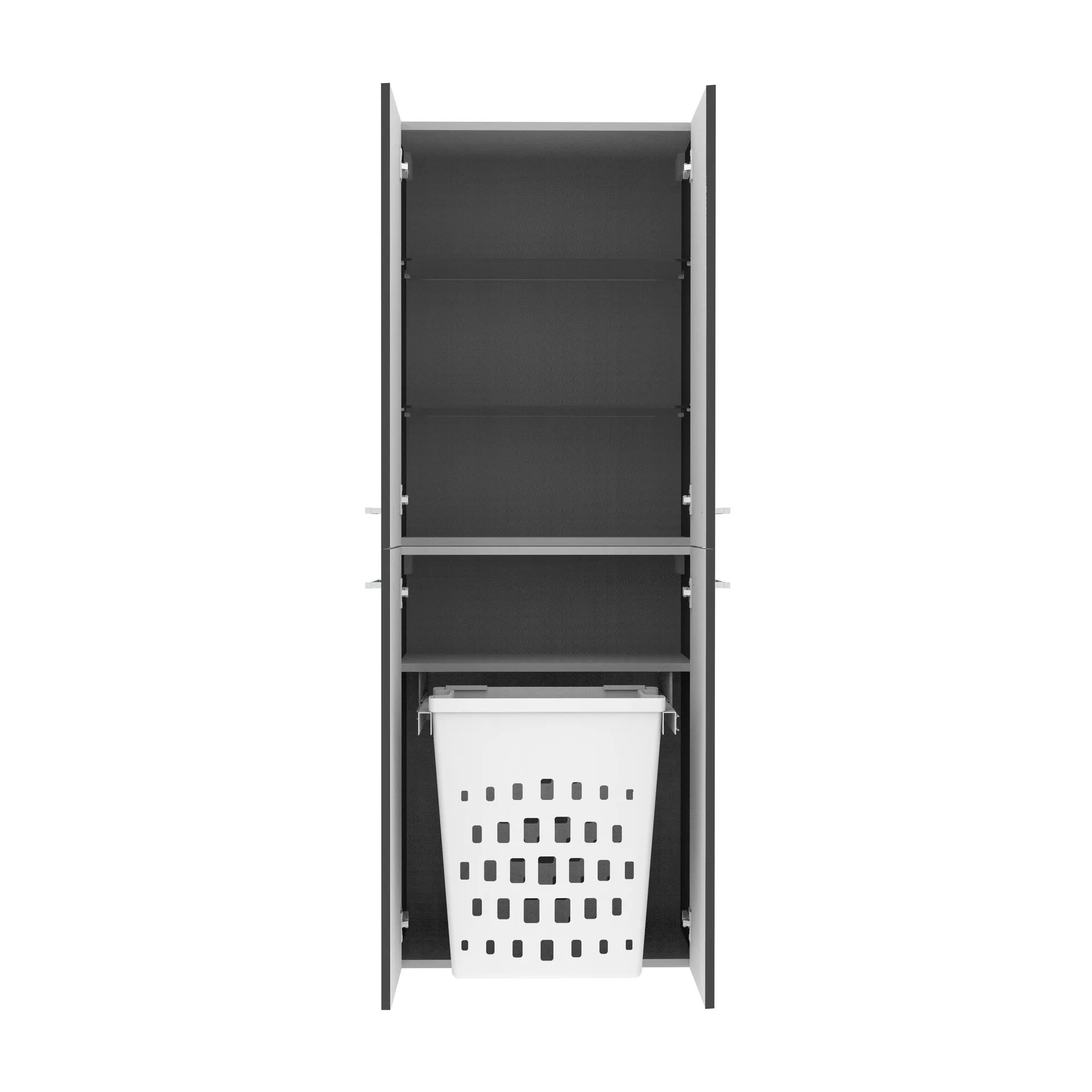 FACKELMANN B.ROUND Doppel Hochschrank 60 cm breit, Anthrazit, mit Wäschekorb