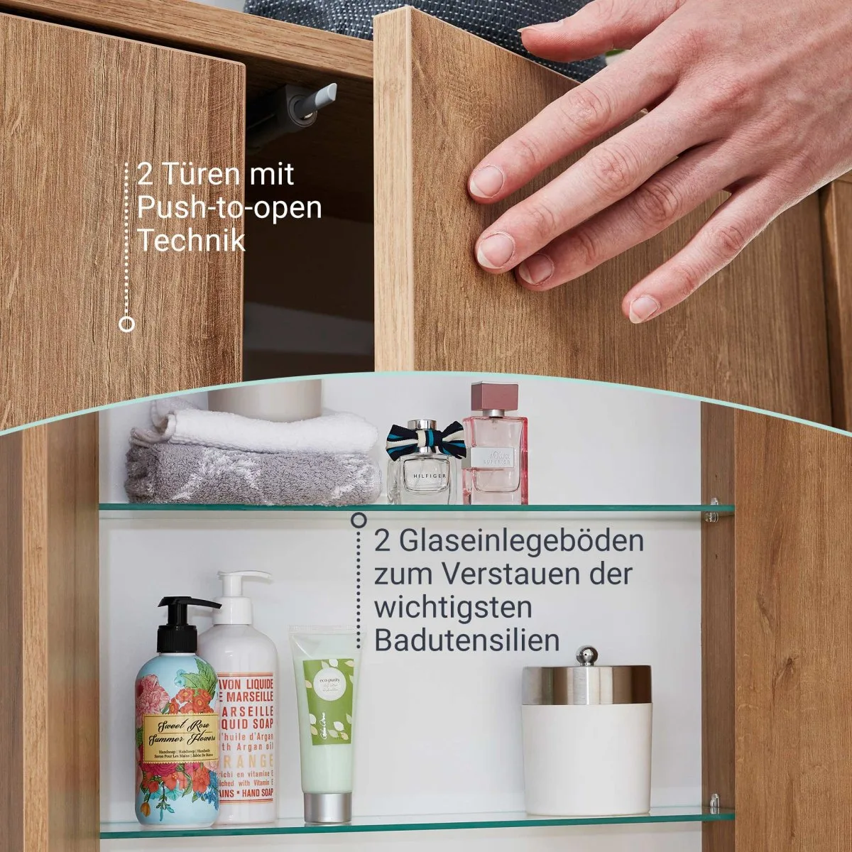 FACKELMANN FINN Doppel Hängeschrank 60 cm breit, Braun hell