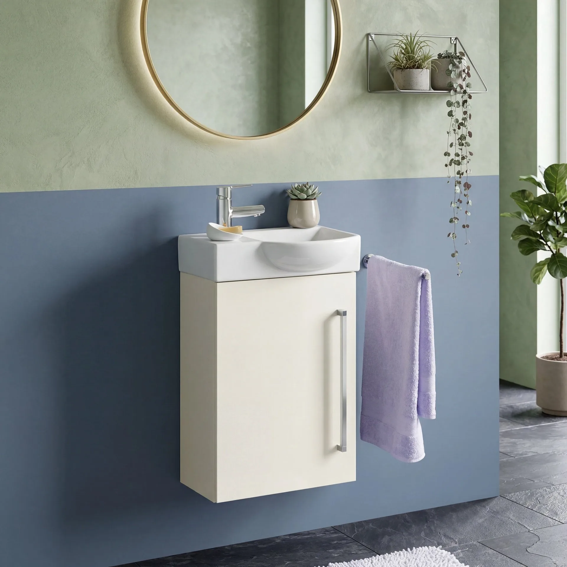 LANZET K3 Gäste WC Waschtisch Set 45 cm breit, Weiß, Waschbecken Keramik Weiß, Türanschlag links