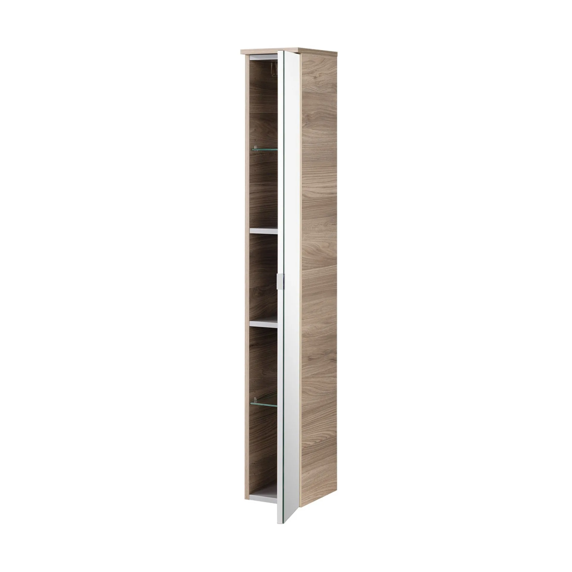 FACKELMANN LUXOR Hochschrank 20 cm breit, Braun hell, Türanschlag rechts + Spiegel