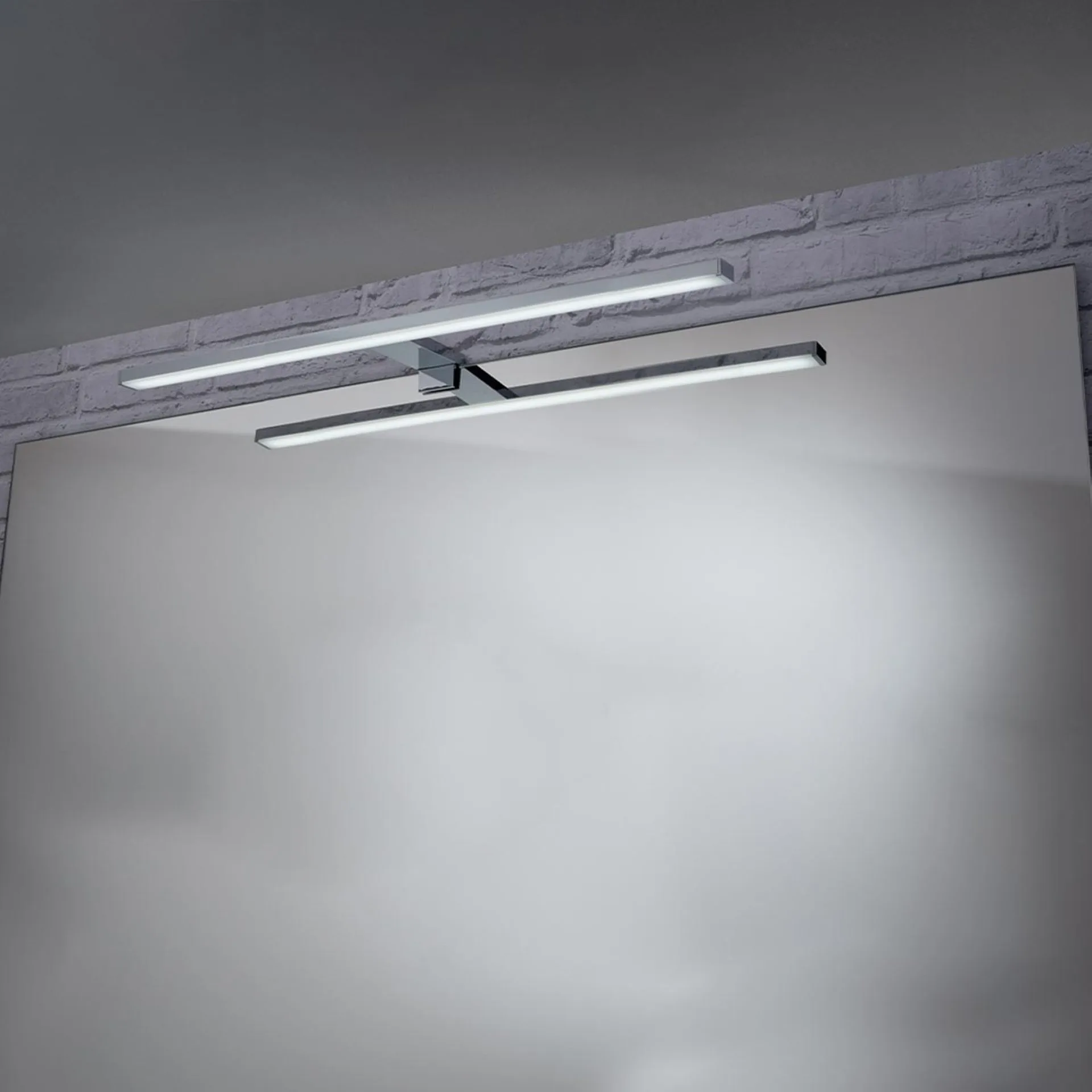 FACKELMANN B.CLEVER Waschtisch Set mit Spiegel 90 cm breit, Braun hell, Waschbecken Gussmarmor Weiß + LED Aufsatzleuchte