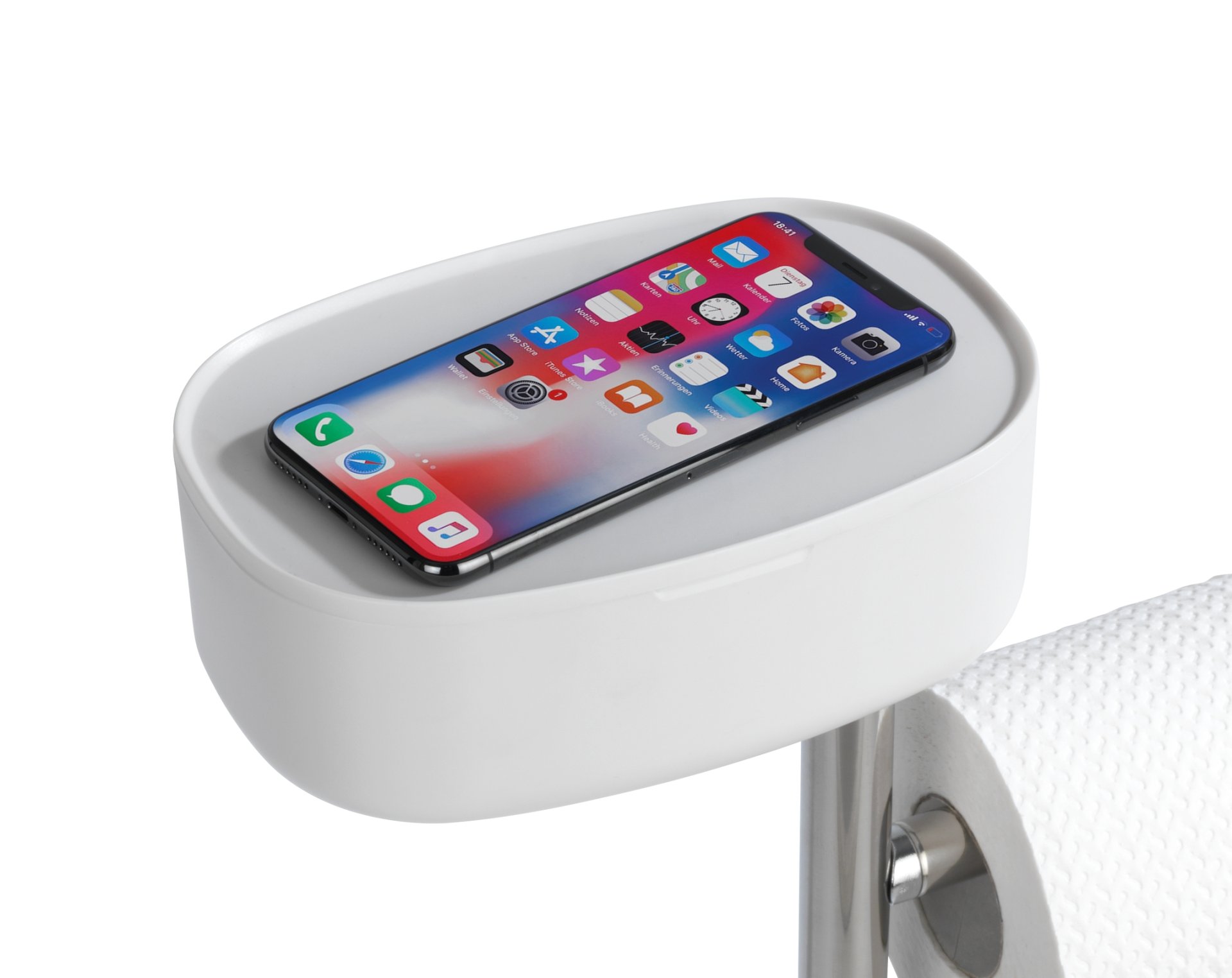 WENKO RIVAZZA WC-Garnitur, Weiß/Silber, mit Toilettenpapierhalter, Bevorrater und Ablage, stehend