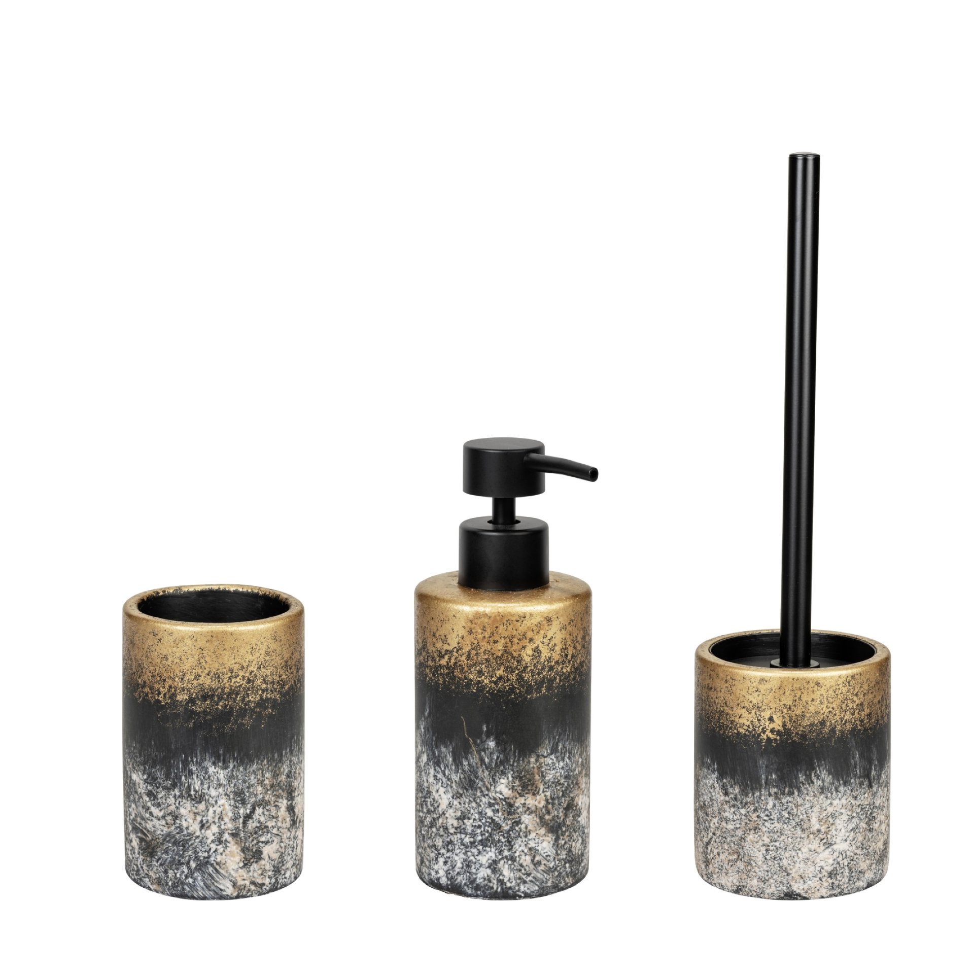 WENKO LACONA Accessoire Set, Gold/Grau, Zahnputzbecher, Seifenspender, WC-Garnitur, Zement