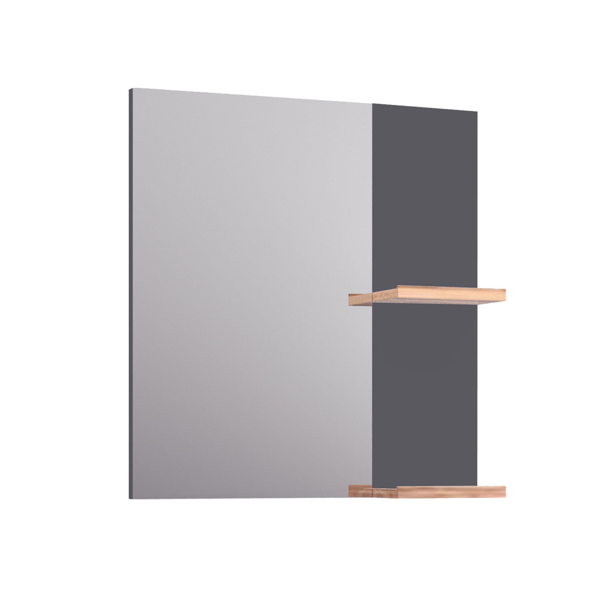 BADEDU HIERA Spiegel 59 cm breit, Anthrazit, zwei Ablagen
