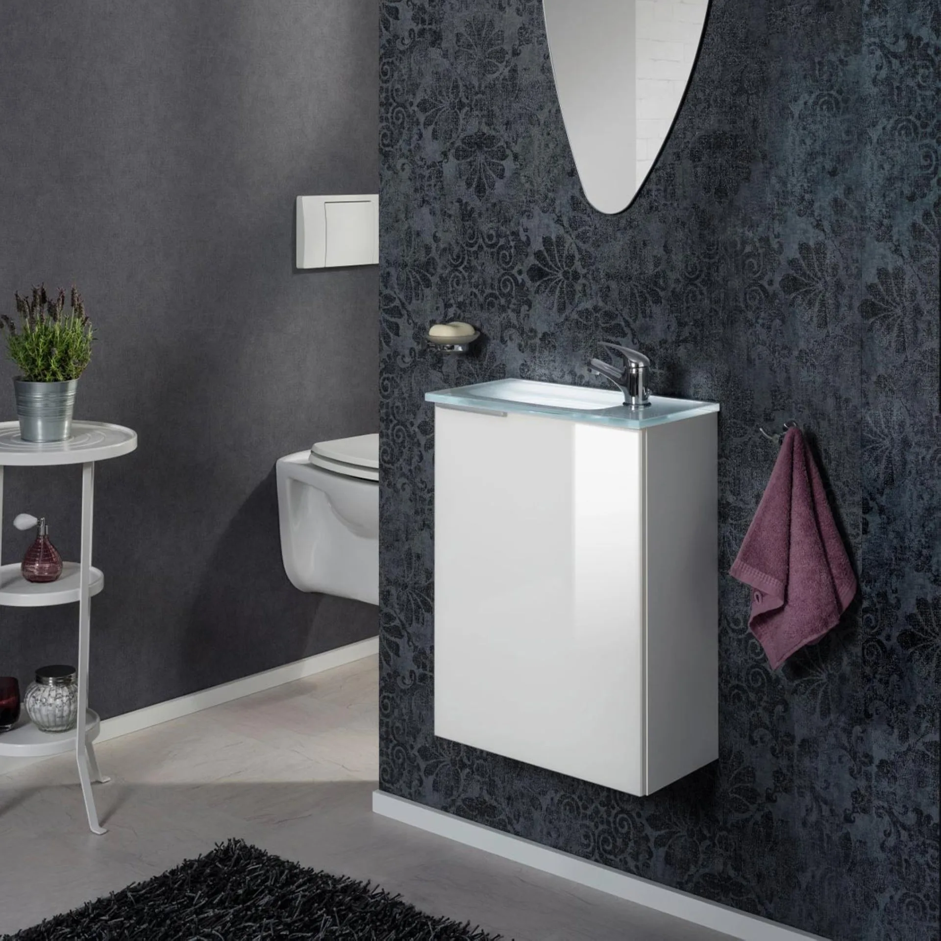 FACKELMANN SBC KARA Waschbeckenunterschrank Gäste WC 45 cm breit, Weiß, Türanschlag rechts
