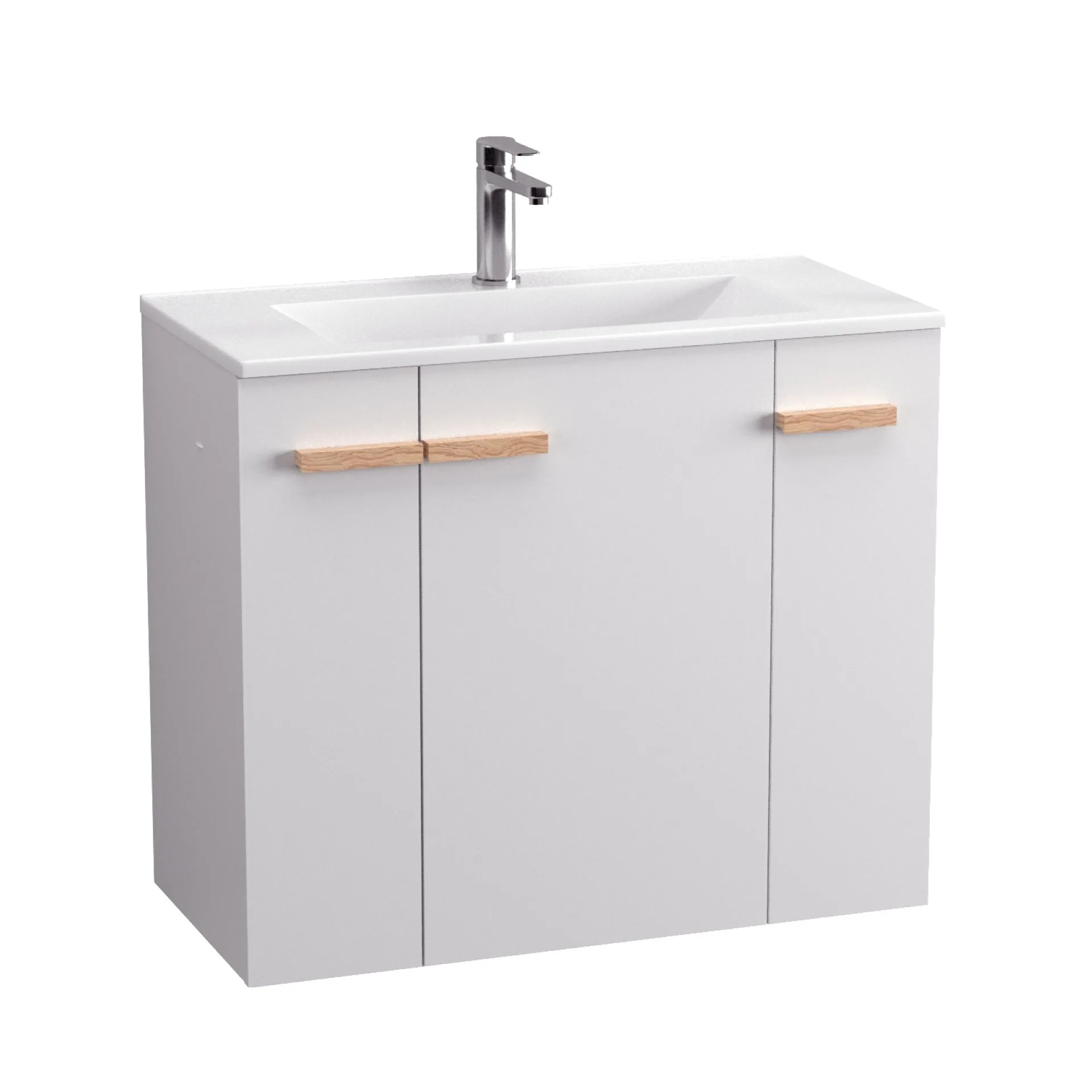 BADEDU HIERA Waschbecken mit Unterschrank 80 cm breit, Weiß, Waschbecken Keramik Weiß