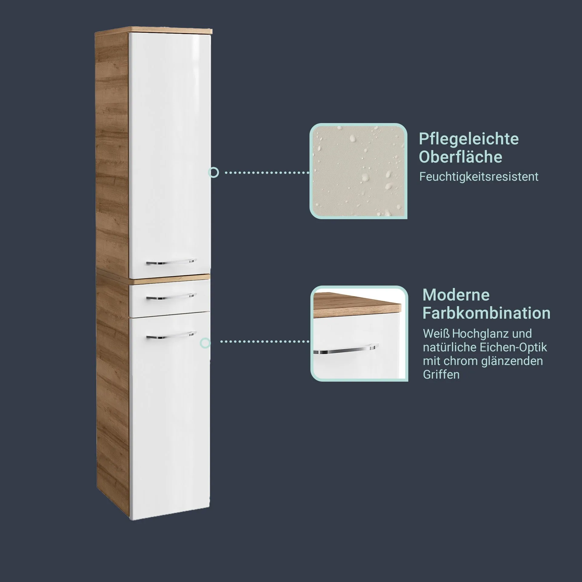 FACKELMANN MILANO Hochschrank 30 cm breit, Weiß/Braun hell