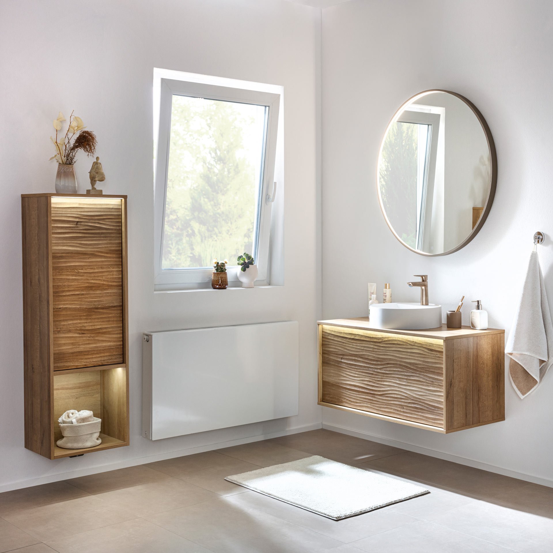 LANZET DUNE Midischrank 40,3 cm breit, Braun hell, inkl. LED Beleuchtung