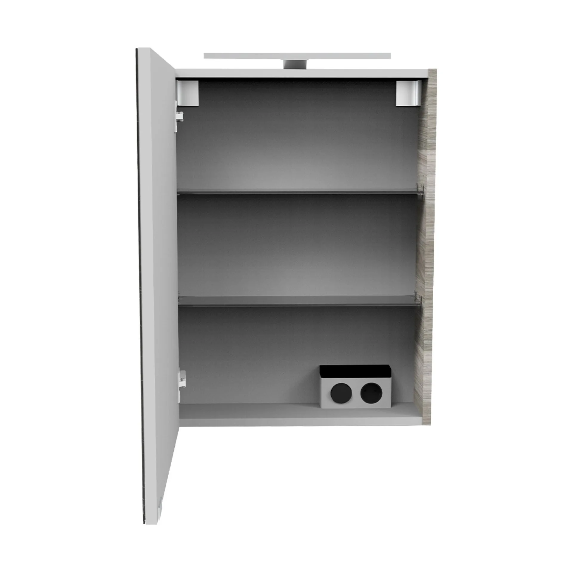 FACKELMANN SBC LUXOR Gäste WC Spiegelschrank 50 cm breit, Braun, Türanschlag links + Aufsatzleuchte