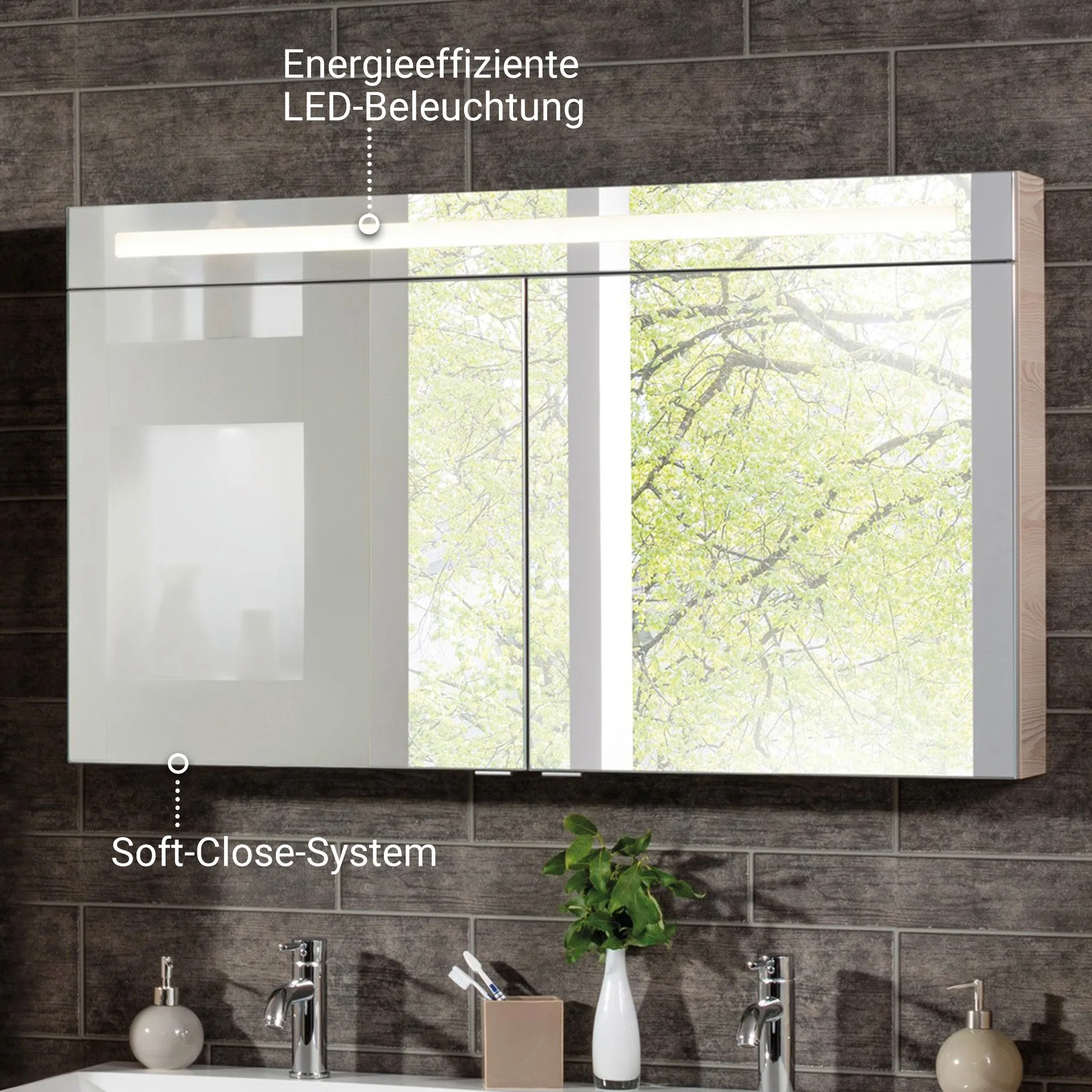FACKELMANN B.CLEVER LED Spiegelschrank 120 cm breit, Braun hell, 2 Türen