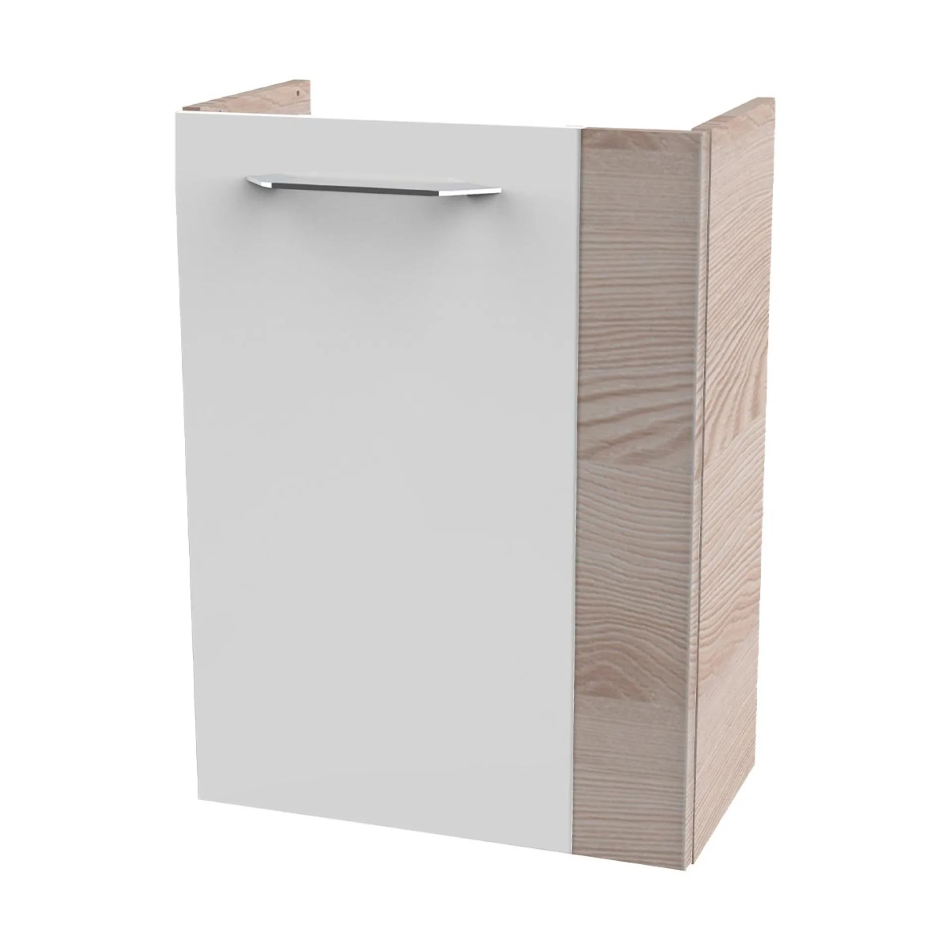 FACKELMANN SBC B.CLEVER Gäste WC Waschtisch Set 45 cm breit, Weiß/Braun hell, Waschbecken Keramik Weiß, Türanschlag links