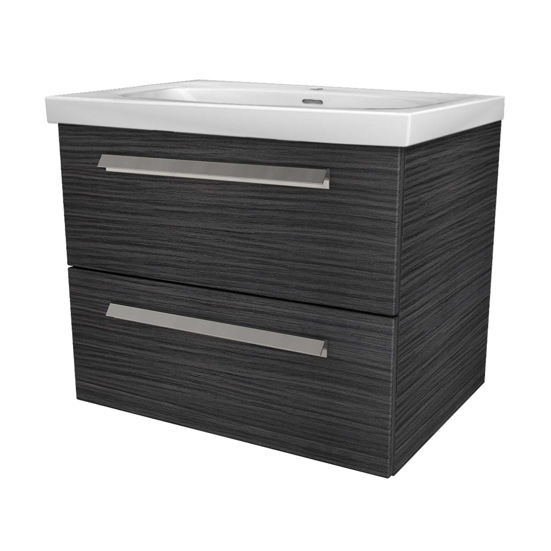 LANZET K1 Waschbecken mit Untershrank 61 cm breit, Anthrazit Holzoptik, Waschbecken Keramik Weiß