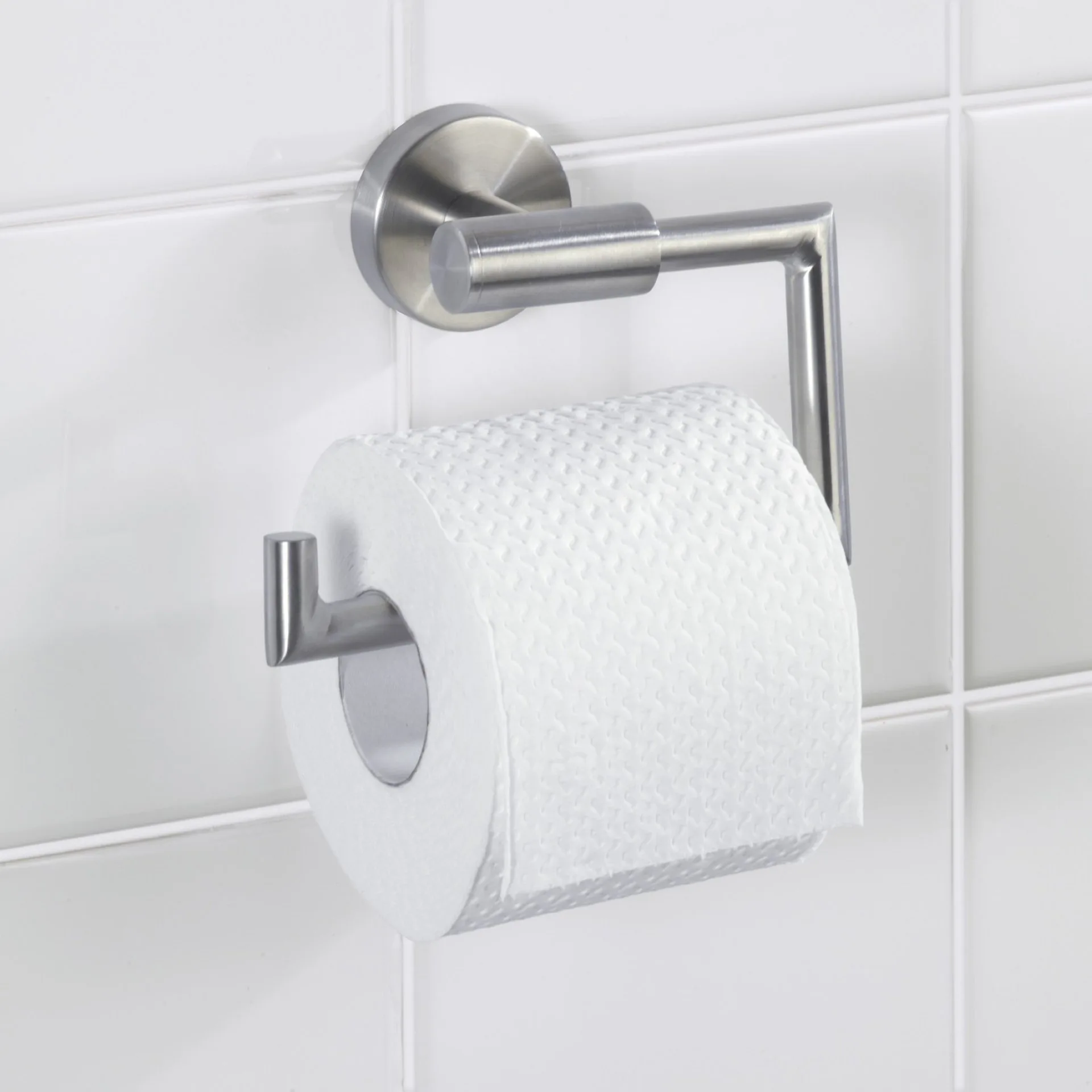 WENKO BOSIO Toilettenpapierhalter, Chrom matt, Edelstahl rostfrei