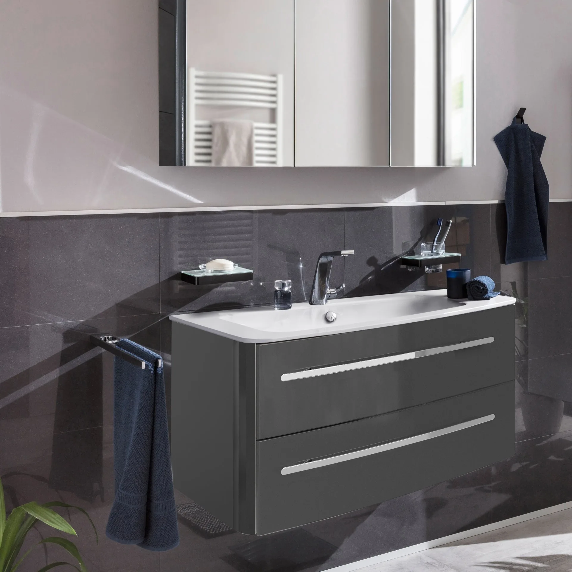 Lanzet CLASSICO Waschtischunterschrank 100 cm Anthrazit, rechts