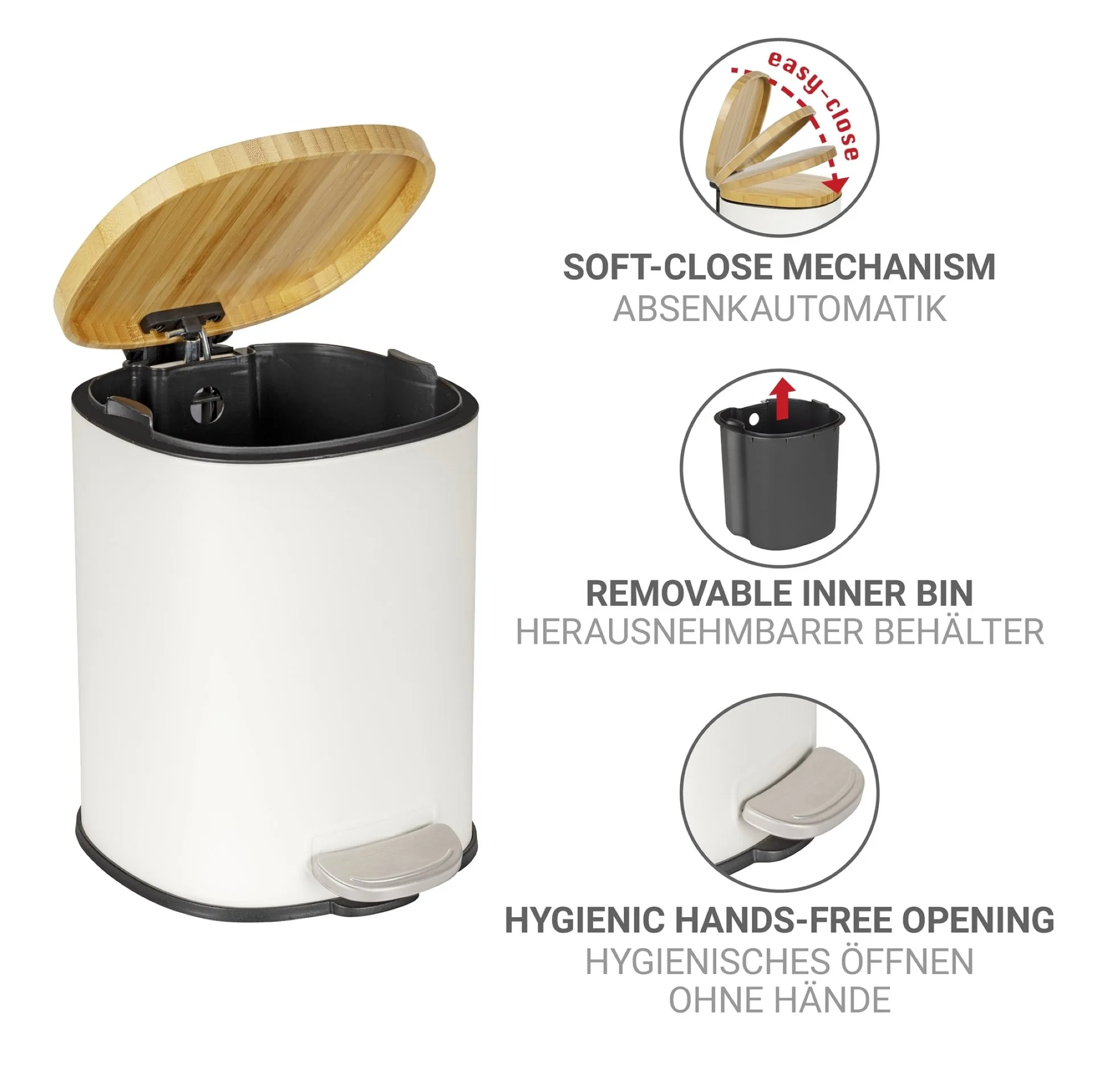 WENKO FIANEMA Kosmetikeimer 3 Liter, Weiß/Braun