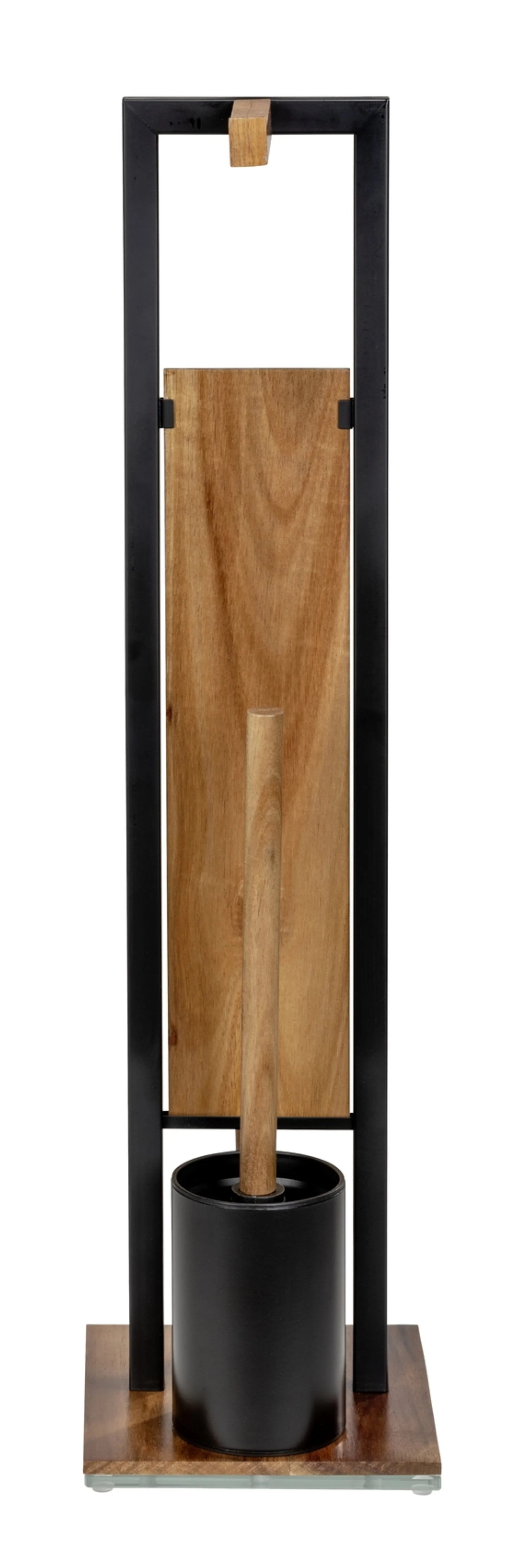 WENKO RIVALTA ACACIA WC-Garnitur, Braun/Schwarz, mit Toilettenpapierhalter und Bevorrater, stehend
