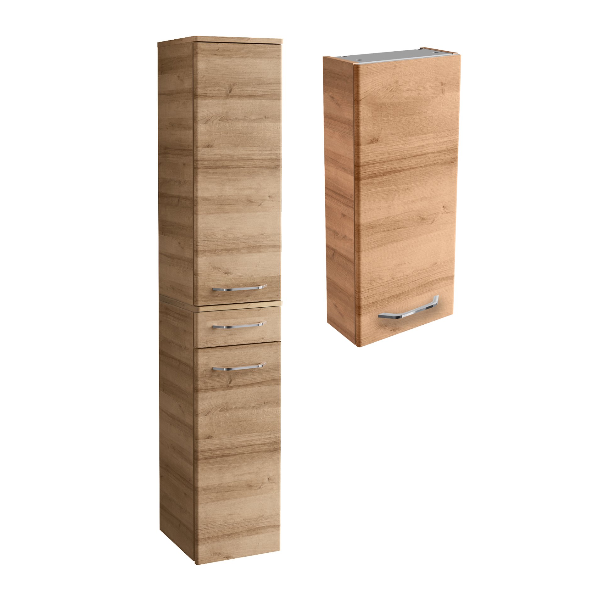 FACKELMANN MILANO Hochschrank mit Schublade + Hängeschrank 30 cm breit, Braun hell