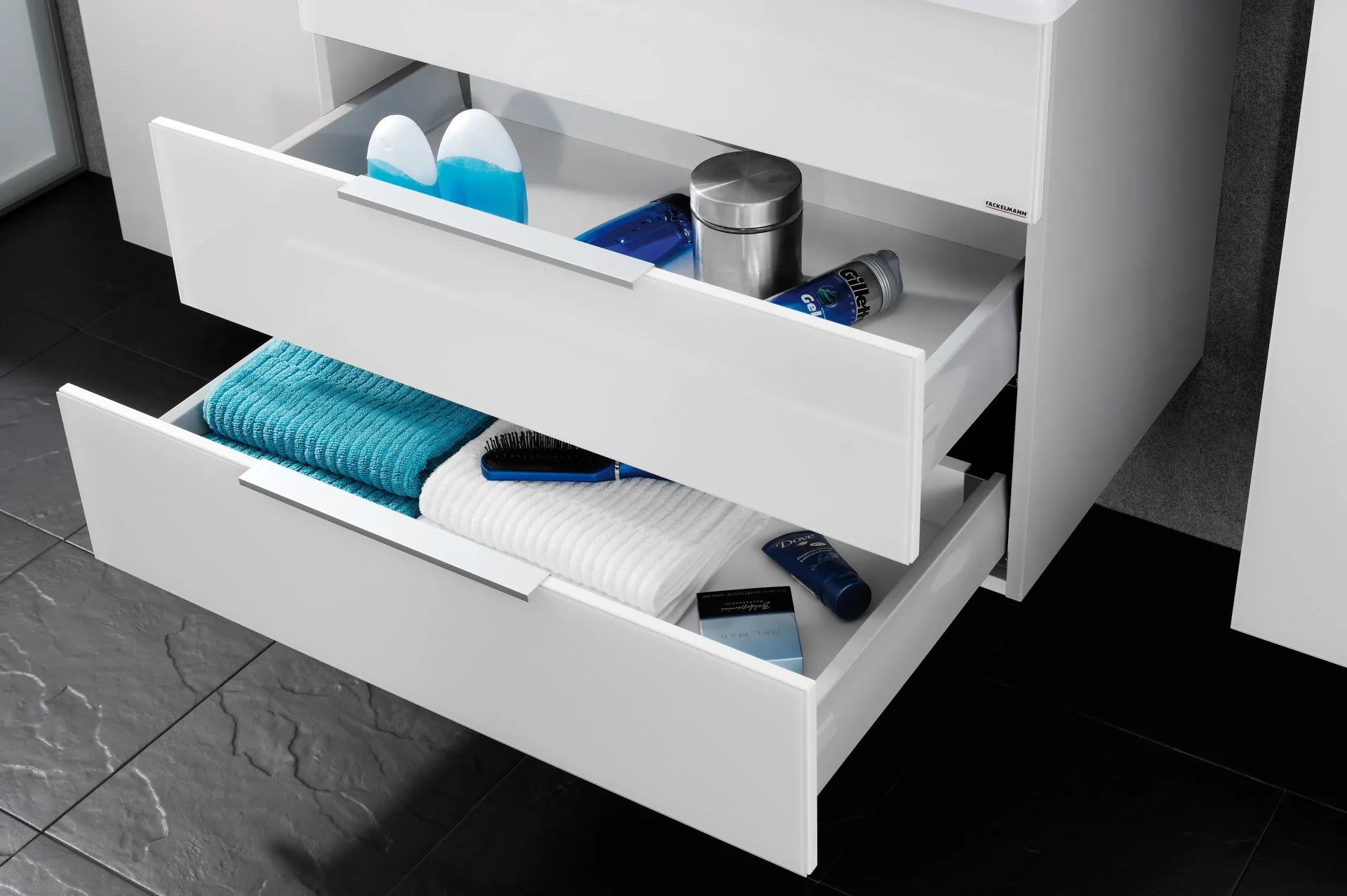 FACKELMANN KARA Waschtisch Set mit Spiegelschrank 80 cm breit, Weiß, Waschbecken Keramik Weiß, 2 Schubladen