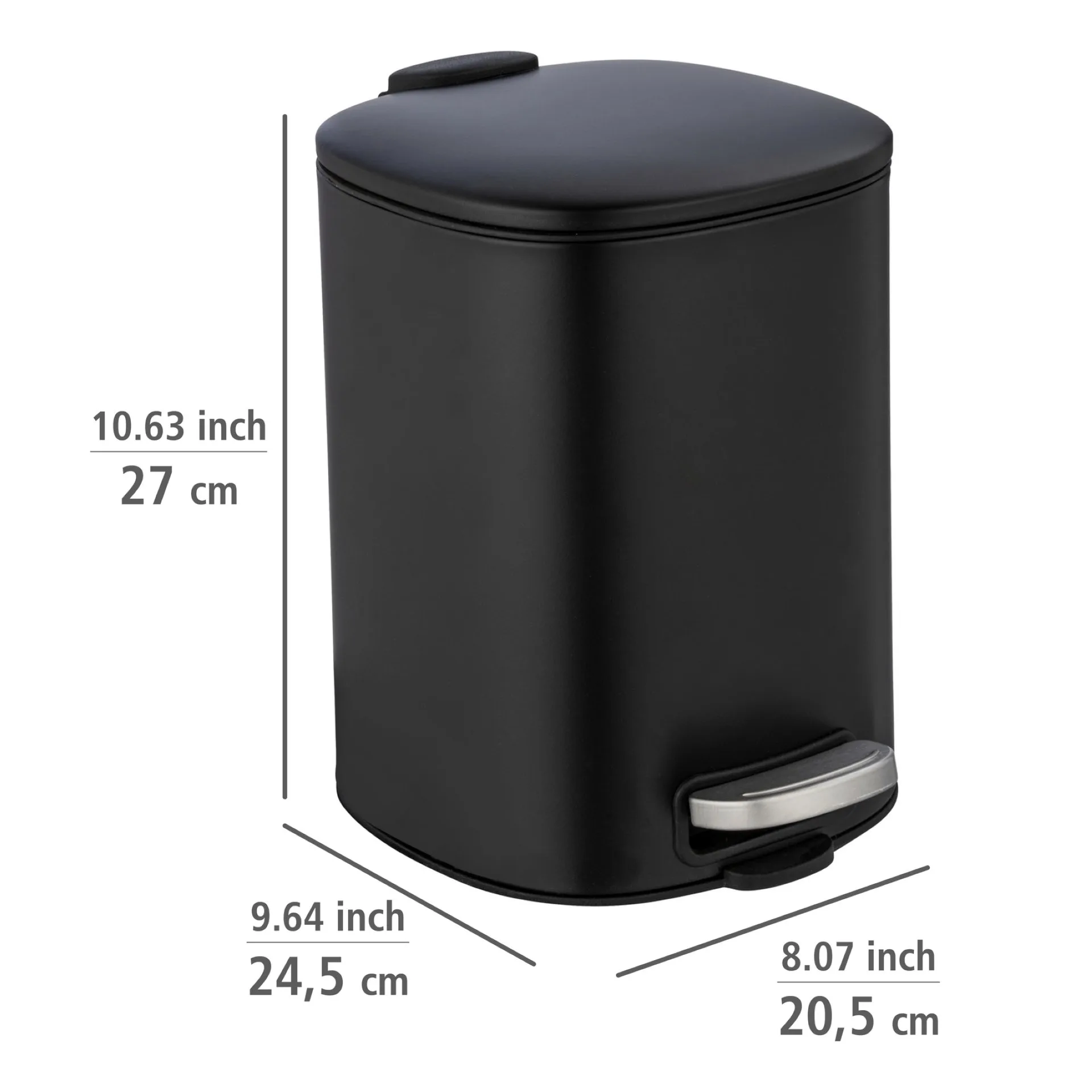 WENKO ALASSIO Kosmetikeimer 5 Liter, Schwarz, Edelstahl, mit Absenkautomatik