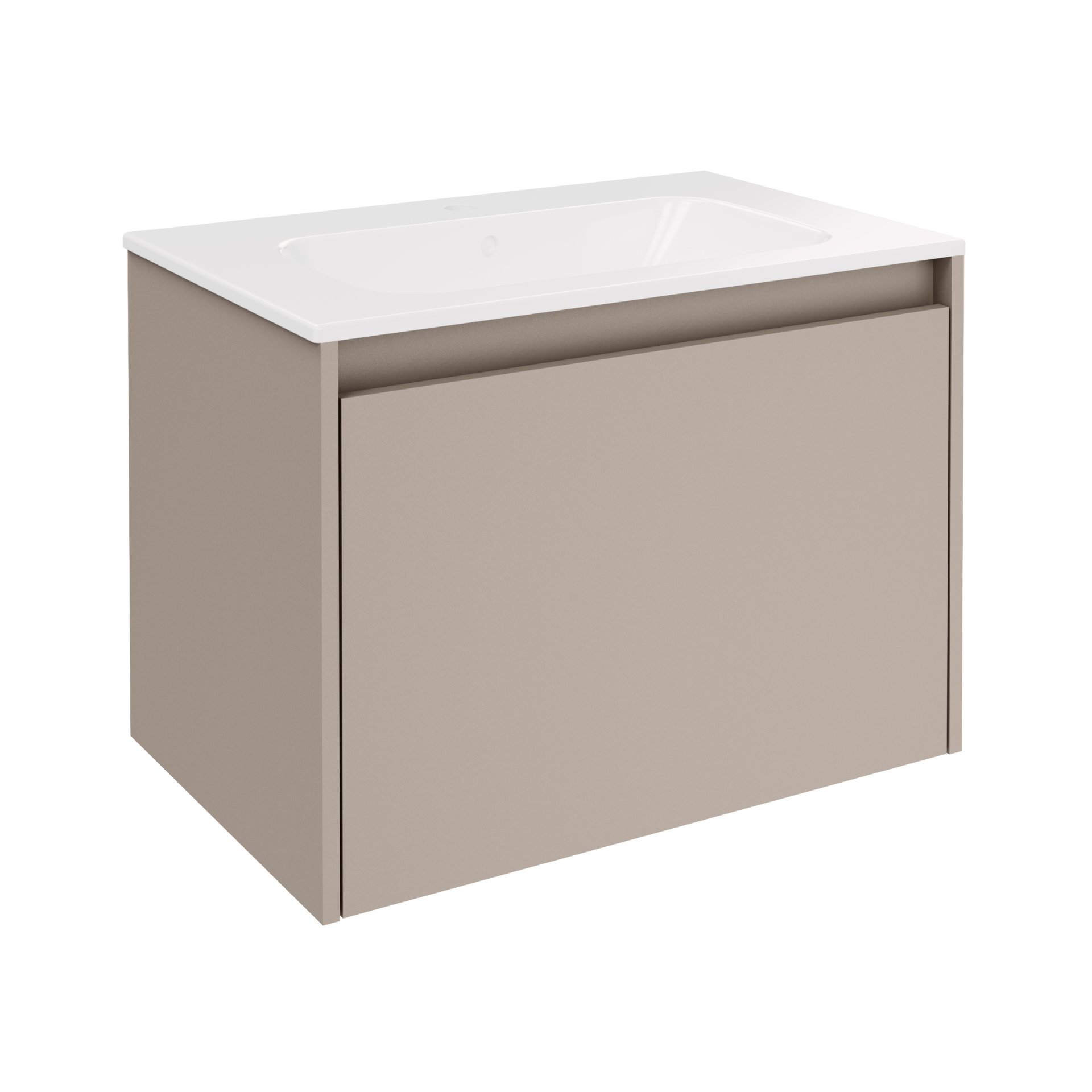 FACKELMANN COMPACT LINE Waschbecken mit Unterschrank 71 cm breit, Grau, Waschbecken Keramik Weiß, 1 Schublade